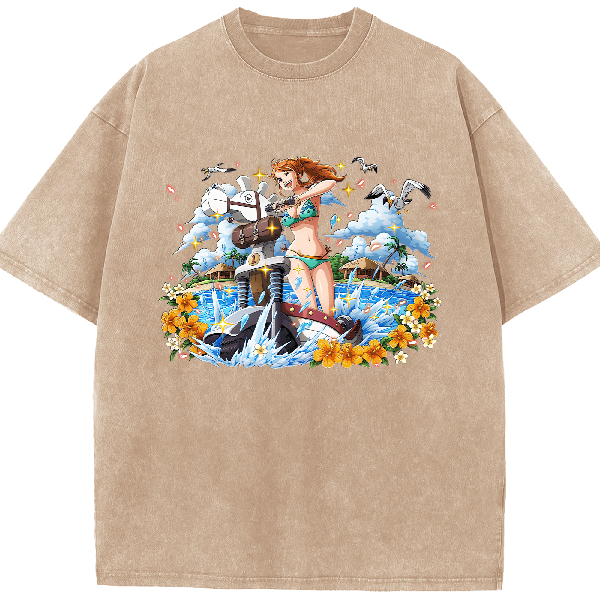 ワンピース ナミ ONE PIECE Nami 綿100% ヴィンテージ風 半袖Tシャツ（フロントプリント）
