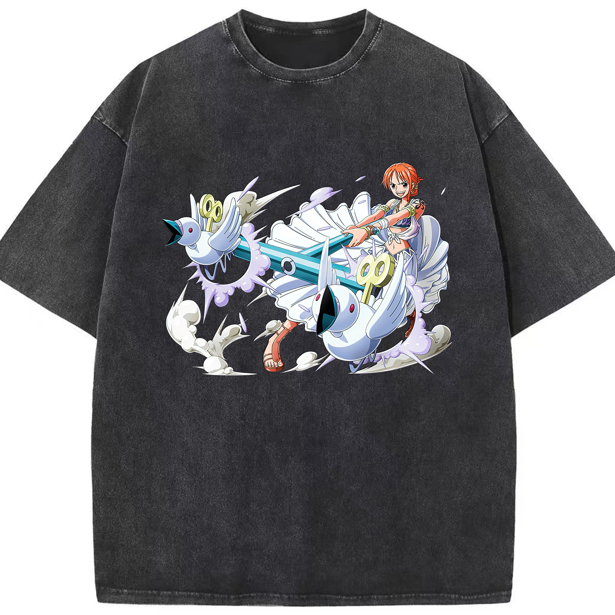 （画像用） ワンピース ナミ ONE PIECE Nami 綿100% ヴィンテージ風 半袖Tシャツ（フロントプリント）