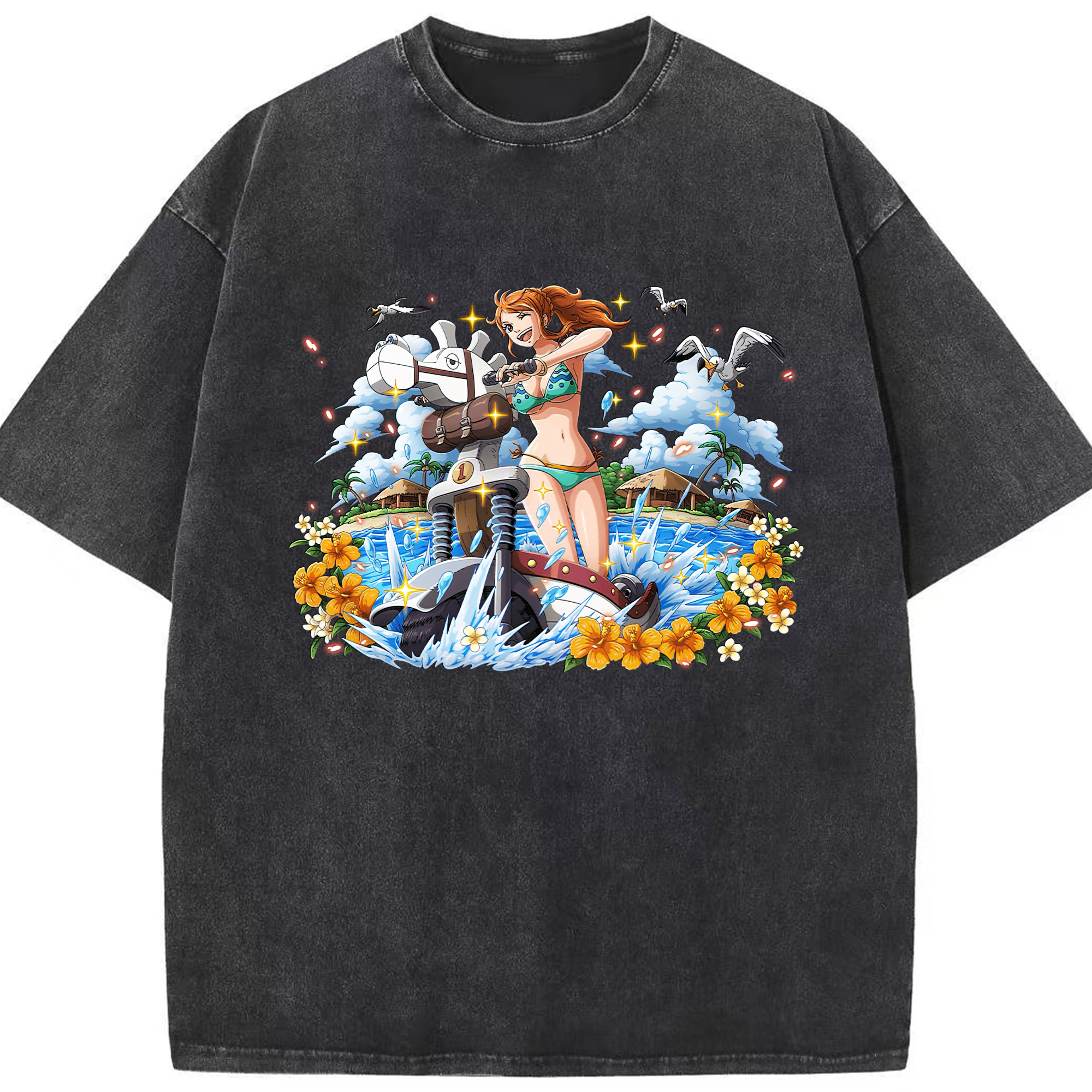 ワンピース ナミ ONE PIECE Nami 綿100% ヴィンテージ風 半袖Tシャツ（フロントプリント）