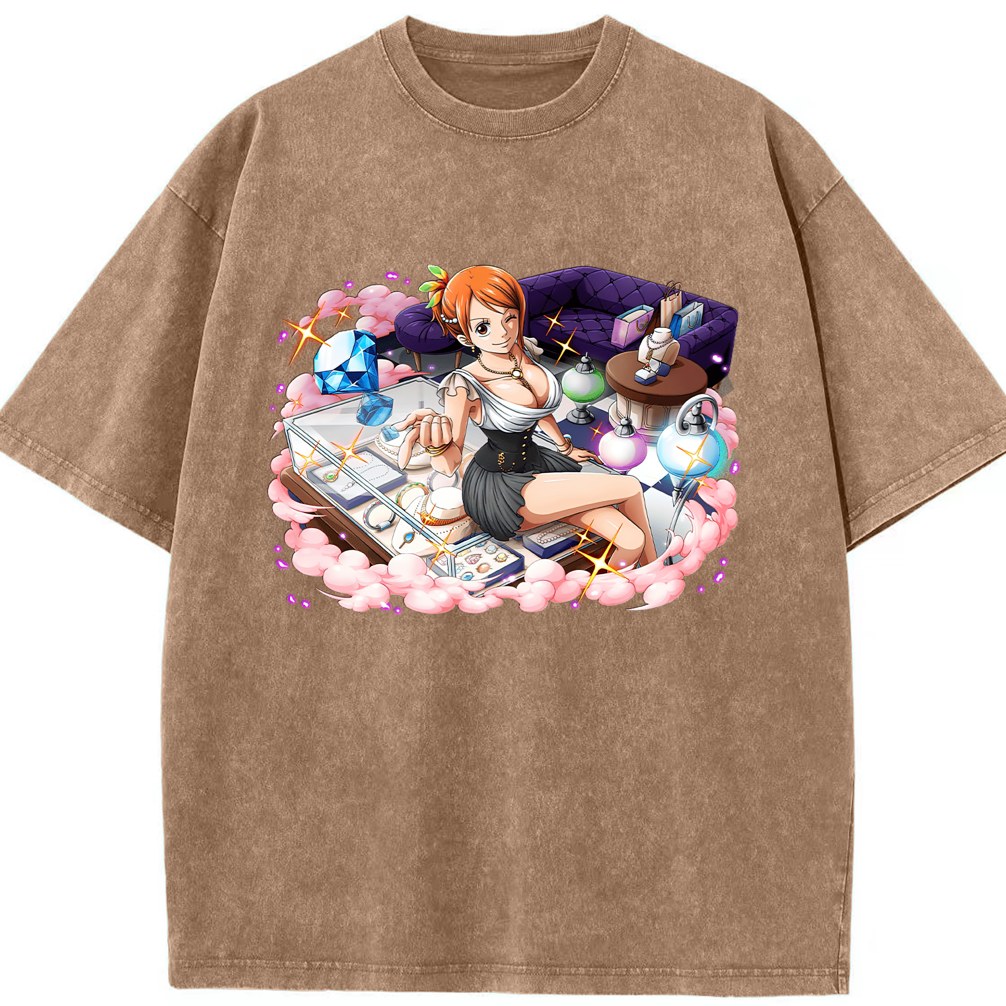 ワンピース ナミ ONE PIECE Nami 綿100% ヴィンテージ風 半袖Tシャツ（フロントプリント）