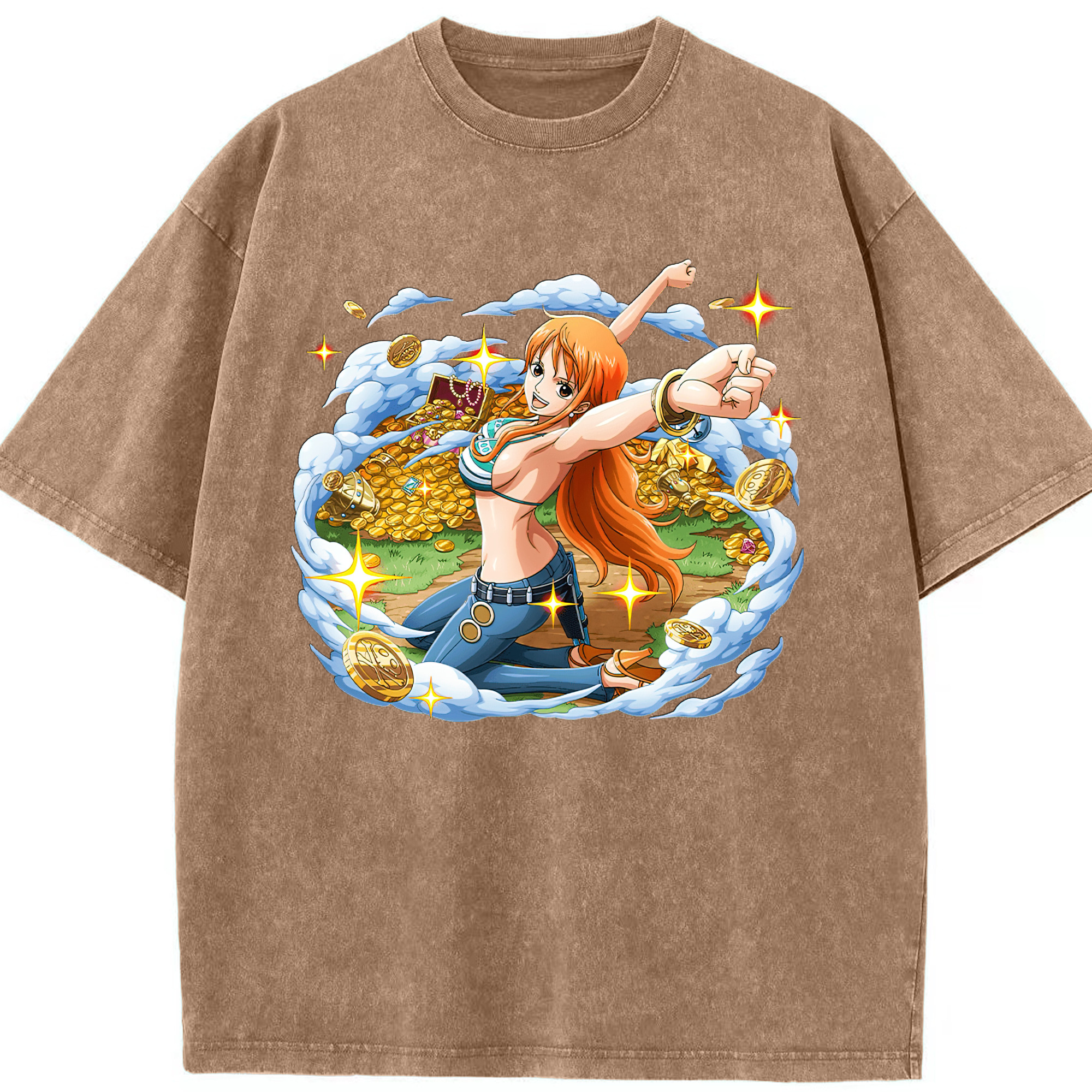 ワンピース ナミ ONE PIECE Nami 綿100% ヴィンテージ風 半袖Tシャツ（フロントプリント）