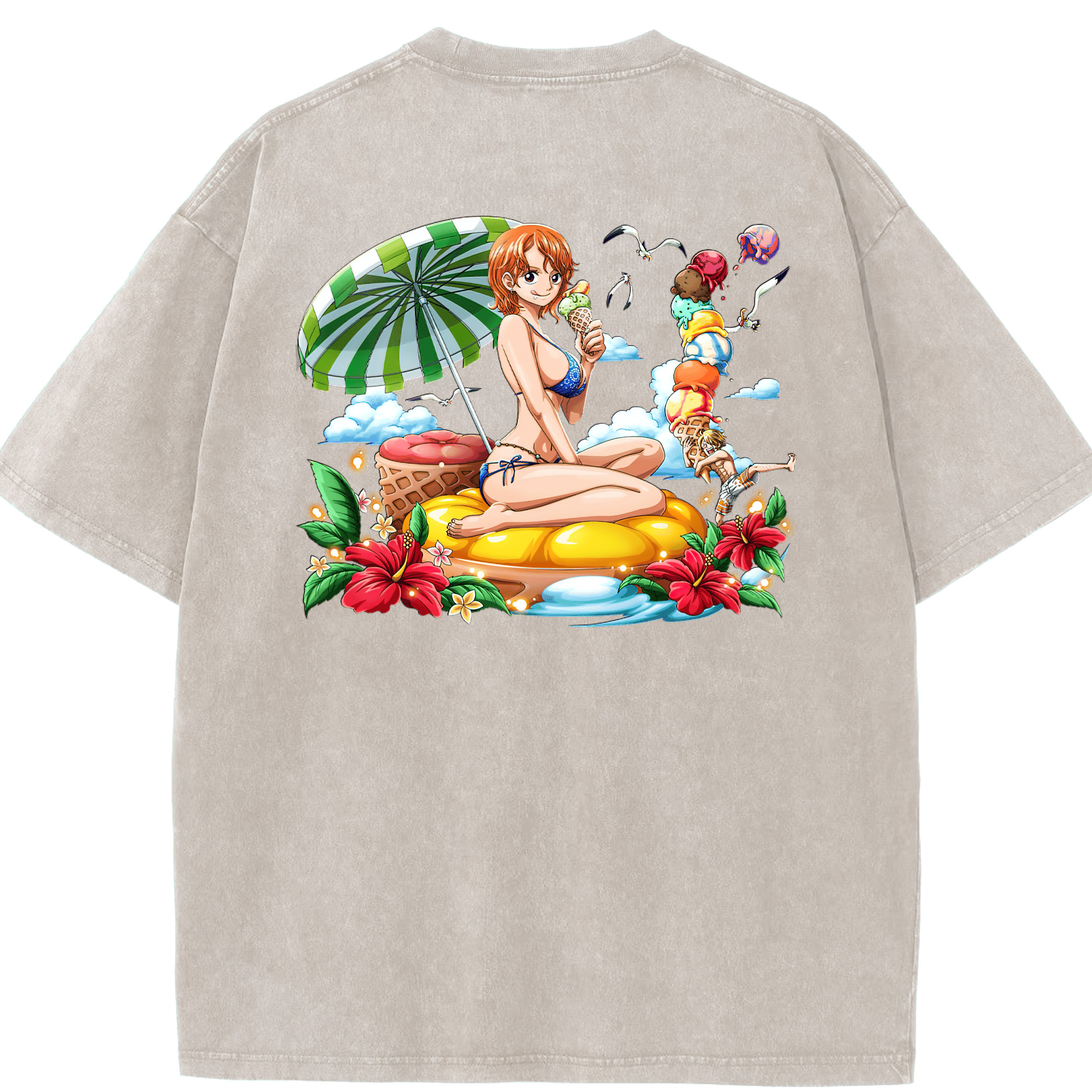 ワンピース ナミ ONE PIECE Nami 綿100% ヴィンテージ風 半袖Tシャツ（背面プリント）