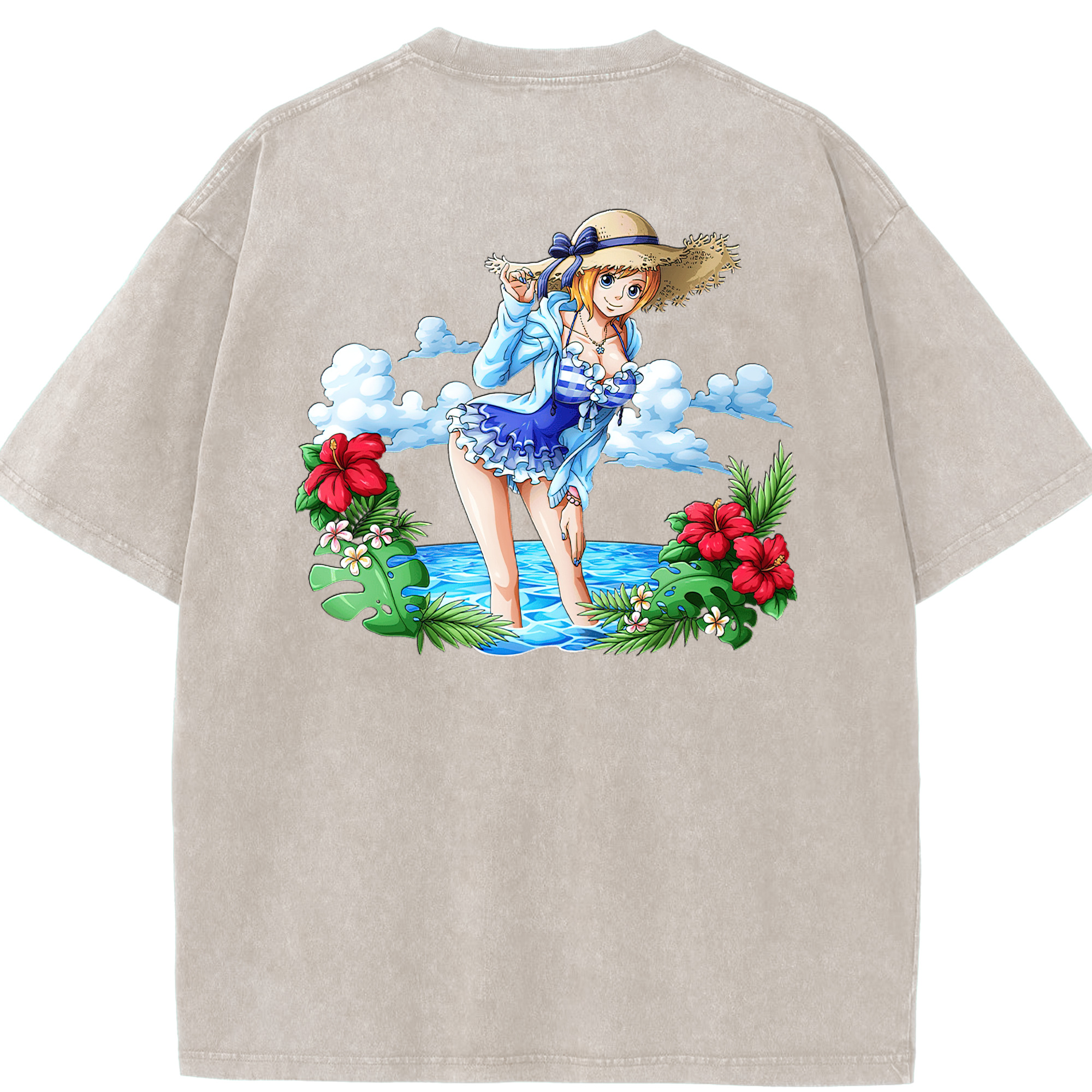 ワンピース ナミ ONE PIECE Nami 綿100% ヴィンテージ風 半袖Tシャツ（背面プリント）
