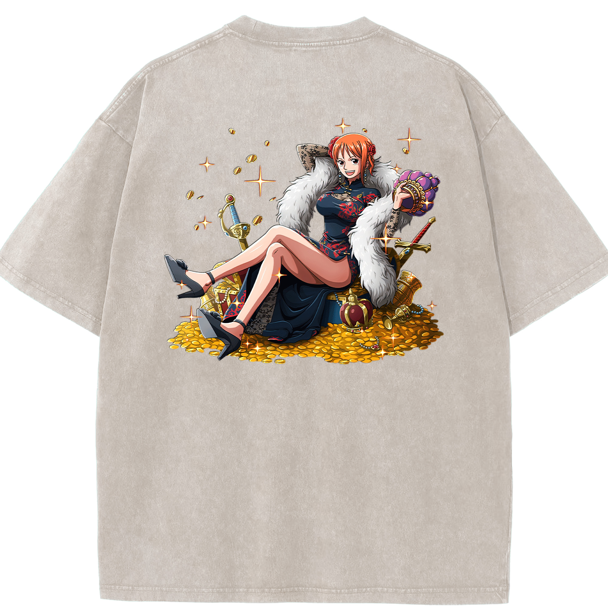 ワンピース ナミ ONE PIECE Nami 綿100% ヴィンテージ風 半袖Tシャツ（背面プリント）