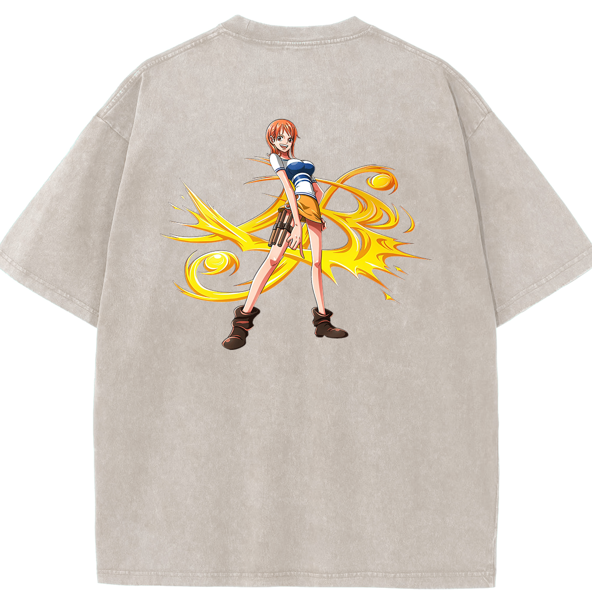 （画像用） ワンピース ナミ ONE PIECE Nami 綿100% ヴィンテージ風 半袖Tシャツ（背面プリント）