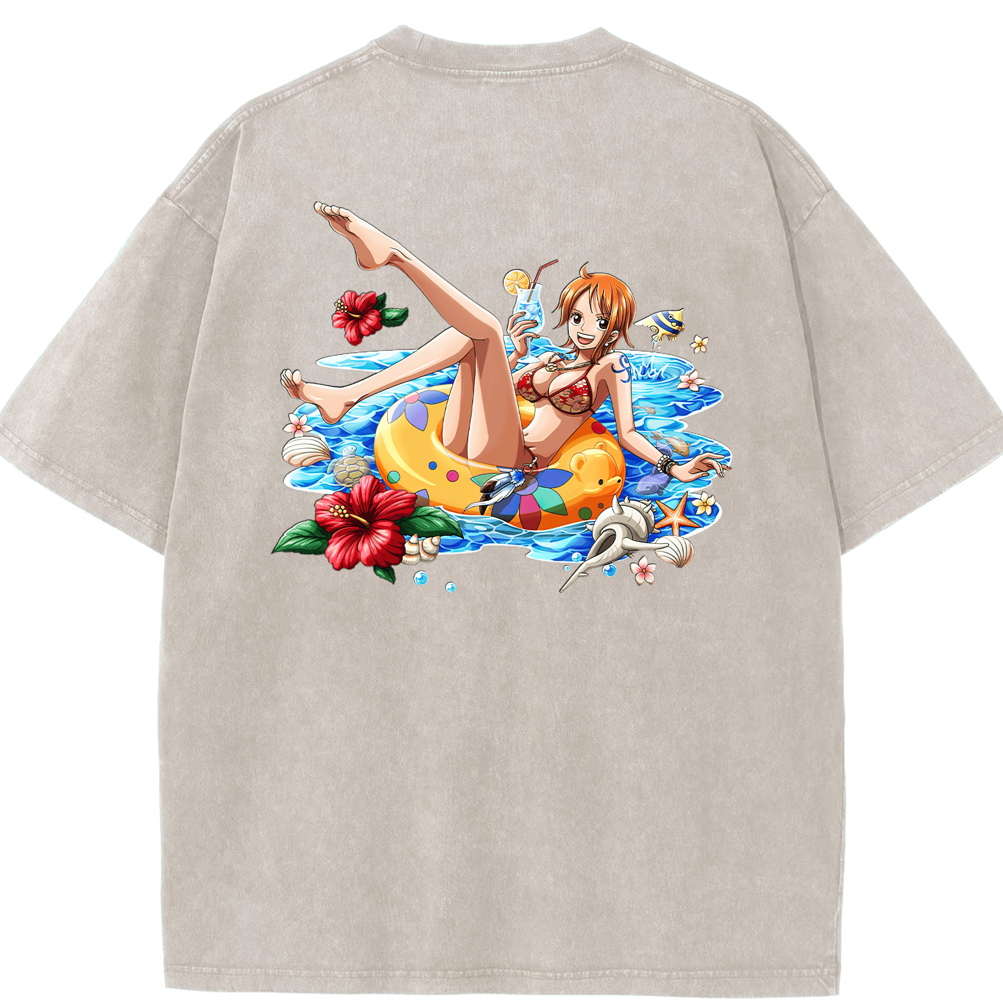 ワンピース ナミ ONE PIECE Nami 綿100% ヴィンテージ風 半袖Tシャツ（背面プリント）