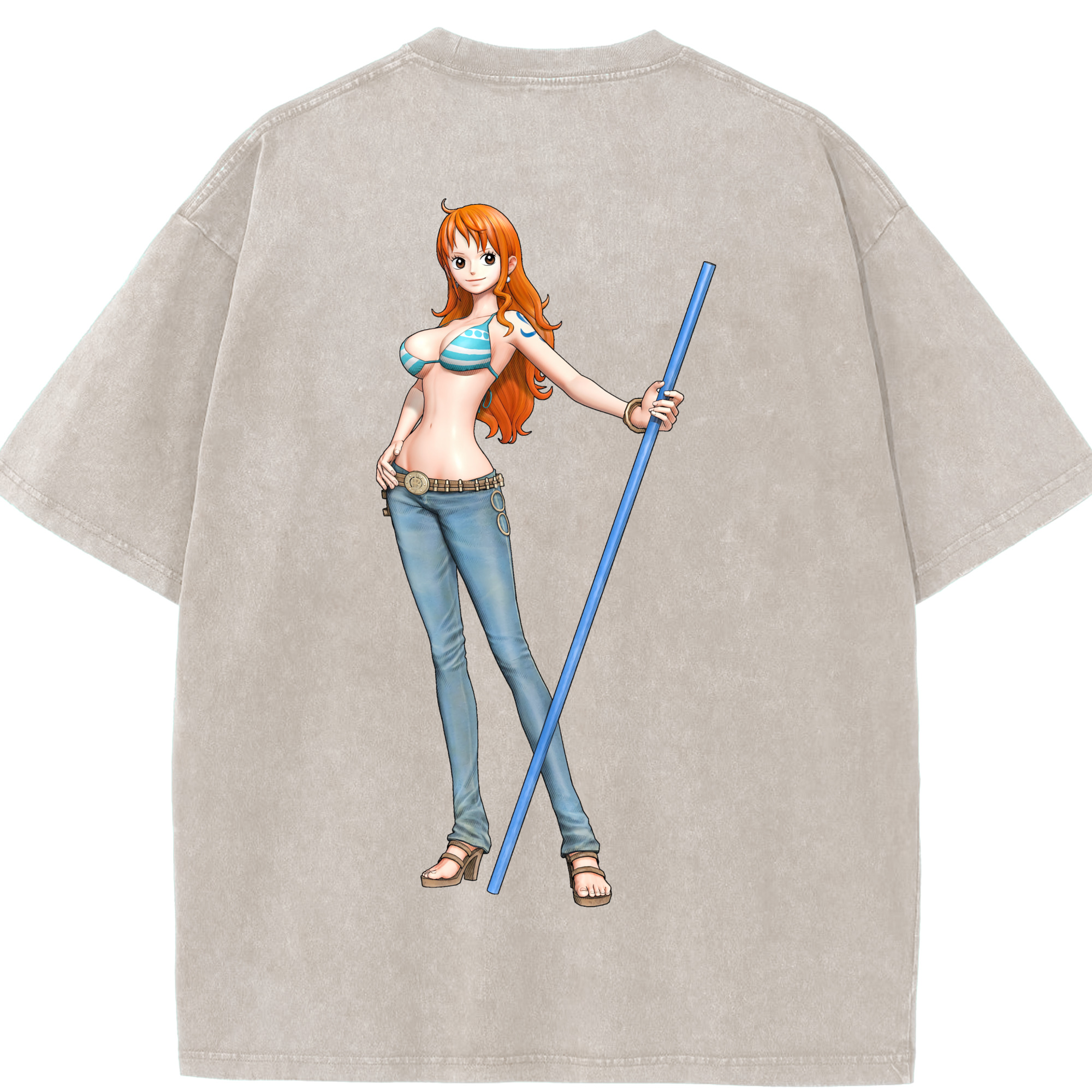 （画像用） ワンピース ナミ ONE PIECE Nami 綿100% ヴィンテージ風 半袖Tシャツ（背面プリント）