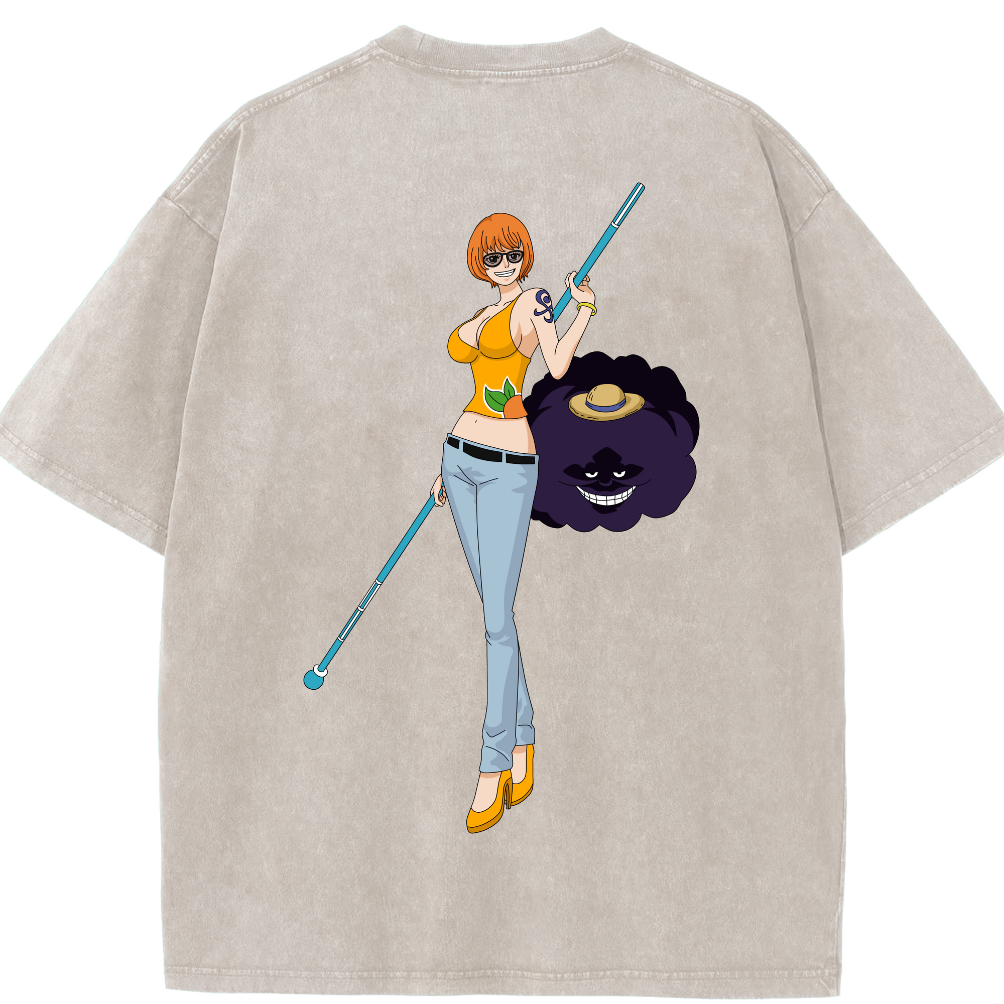 ワンピース ナミ ONE PIECE Nami 綿100% ヴィンテージ風 半袖Tシャツ（背面プリント）