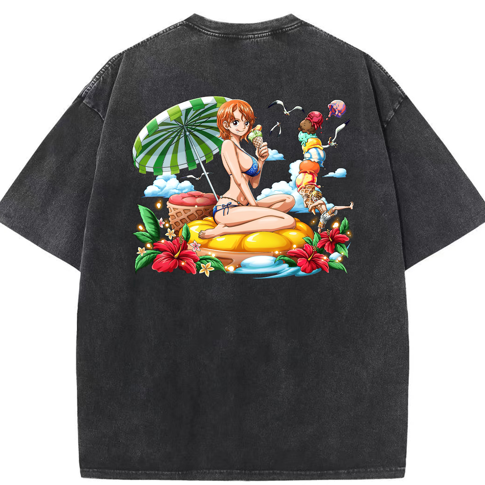 ワンピース ナミ ONE PIECE Nami 綿100% ヴィンテージ風 半袖Tシャツ（背面プリント）