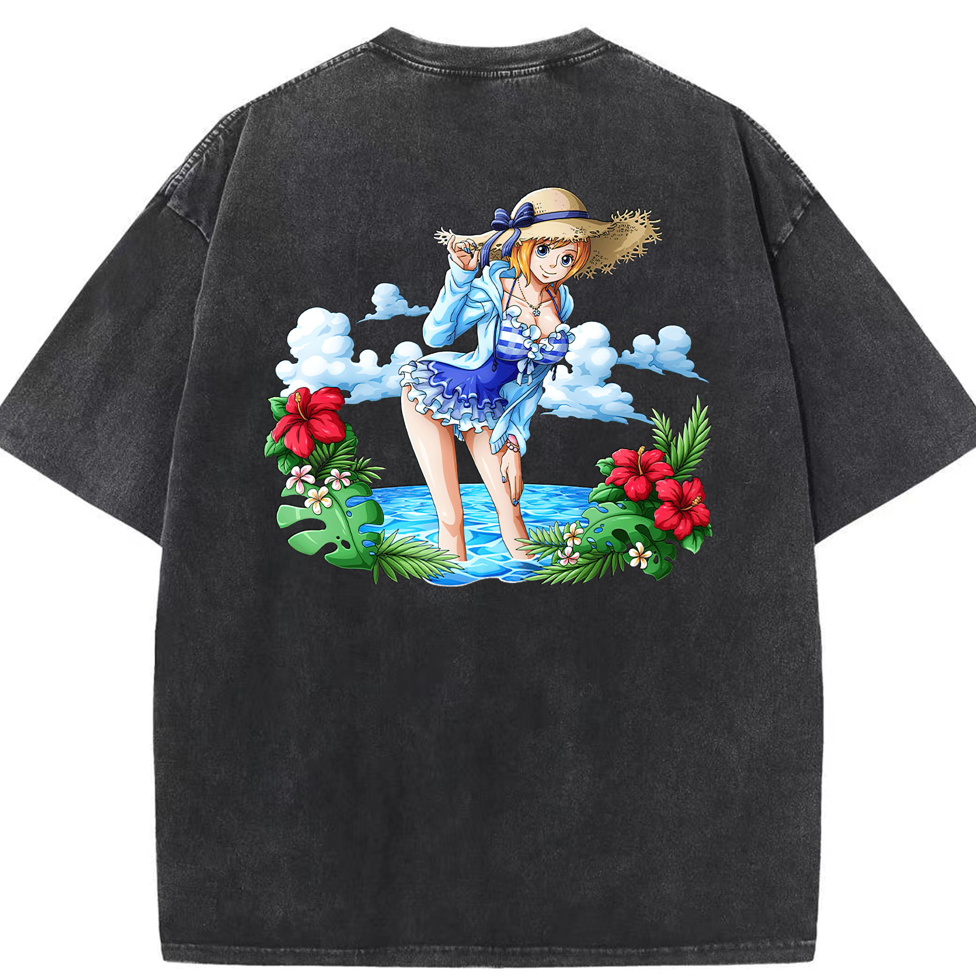 ワンピース ナミ ONE PIECE Nami 綿100% ヴィンテージ風 半袖Tシャツ（背面プリント）