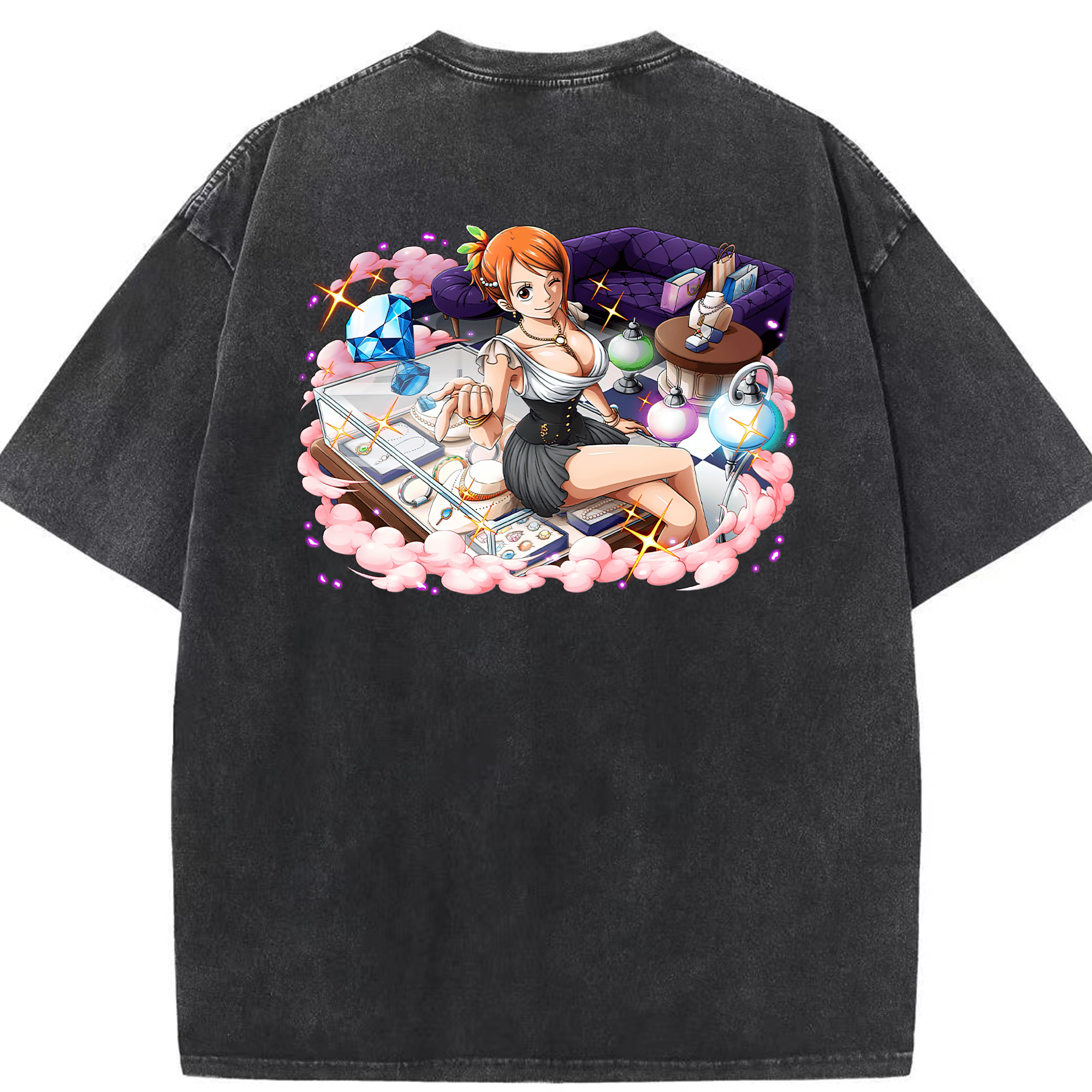 ワンピース ナミ ONE PIECE Nami 綿100% ヴィンテージ風 半袖Tシャツ（背面プリント）