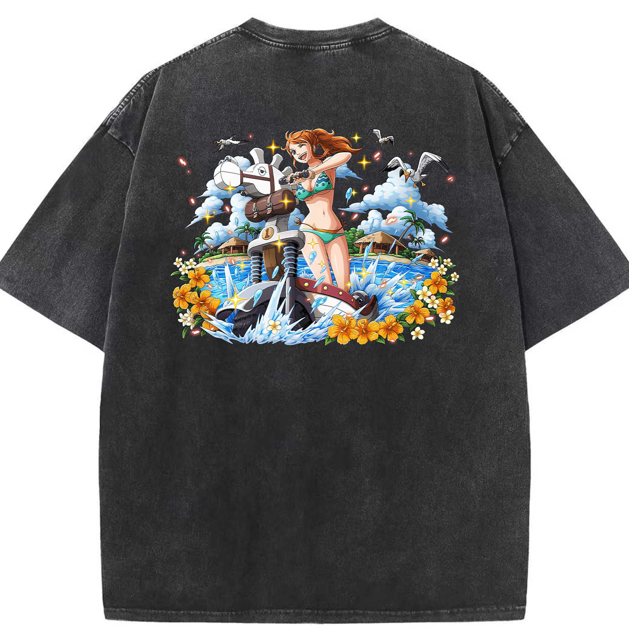 ワンピース ナミ ONE PIECE Nami 綿100% ヴィンテージ風 半袖Tシャツ（背面プリント）
