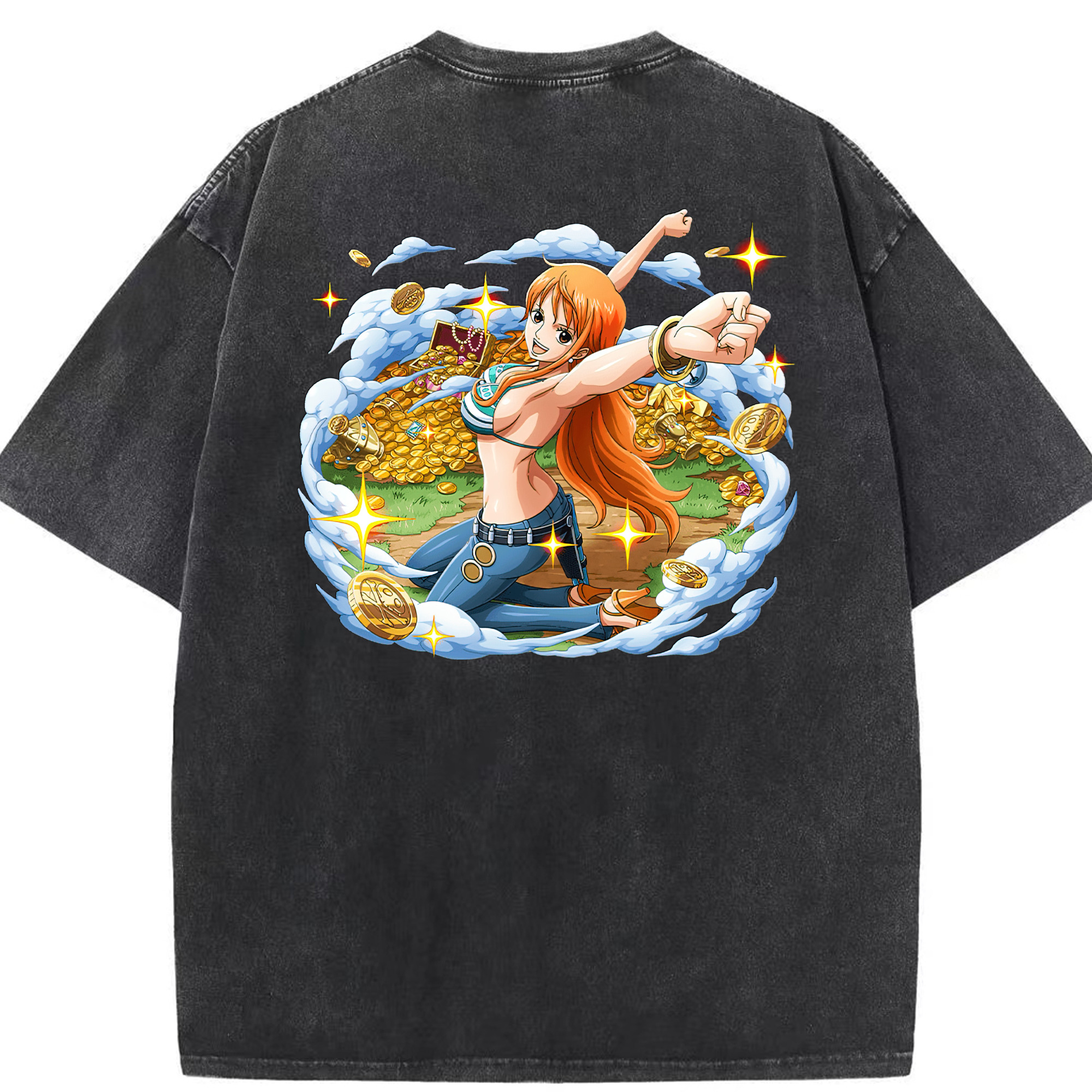 ワンピース ナミ ONE PIECE Nami 綿100% ヴィンテージ風 半袖Tシャツ（背面プリント）
