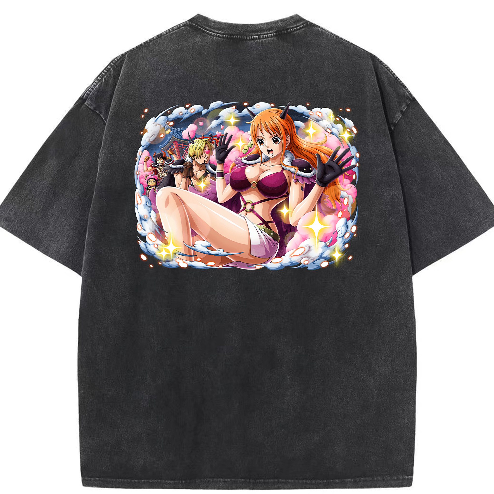 ワンピース ナミ ONE PIECE Nami 綿100% ヴィンテージ風 半袖Tシャツ（背面プリント）