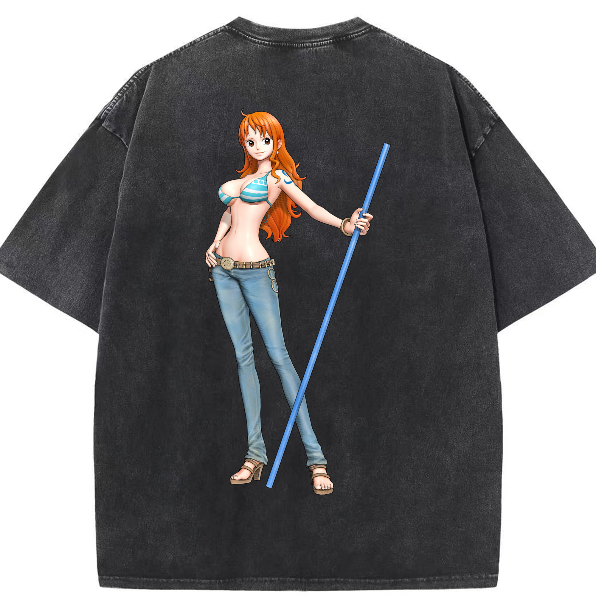 （画像用） ワンピース ナミ ONE PIECE Nami 綿100% ヴィンテージ風 半袖Tシャツ（背面プリント）