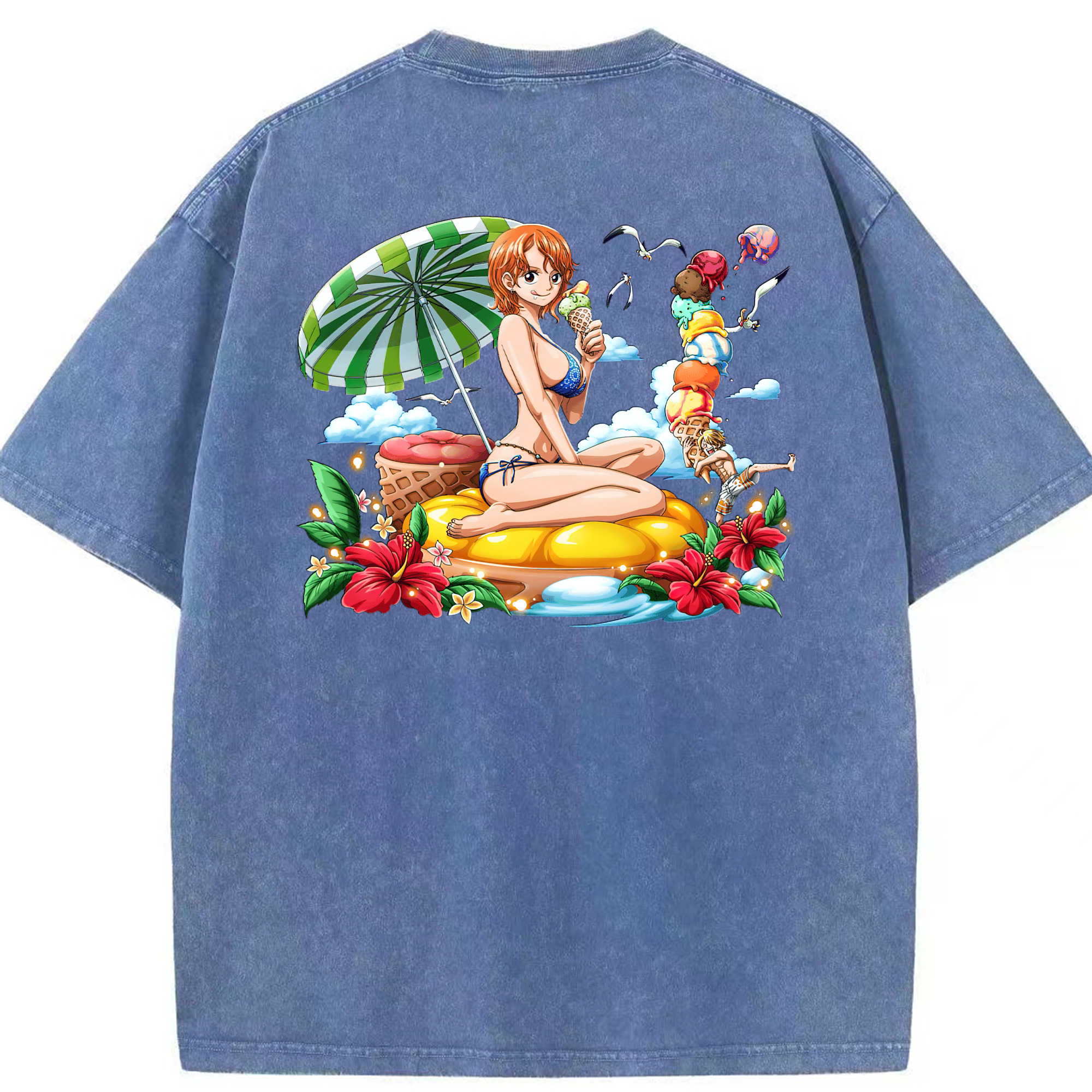 ワンピース ナミ ONE PIECE Nami 綿100% ヴィンテージ風 半袖Tシャツ（背面プリント）