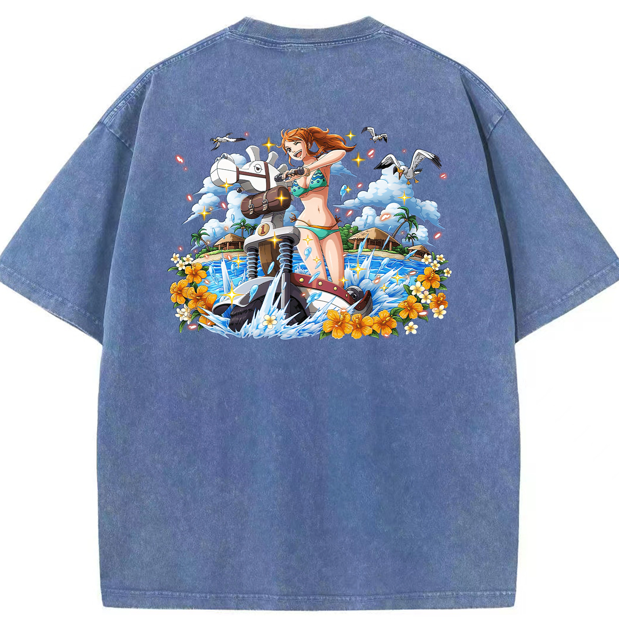 ワンピース ナミ ONE PIECE Nami 綿100% ヴィンテージ風 半袖Tシャツ（背面プリント）