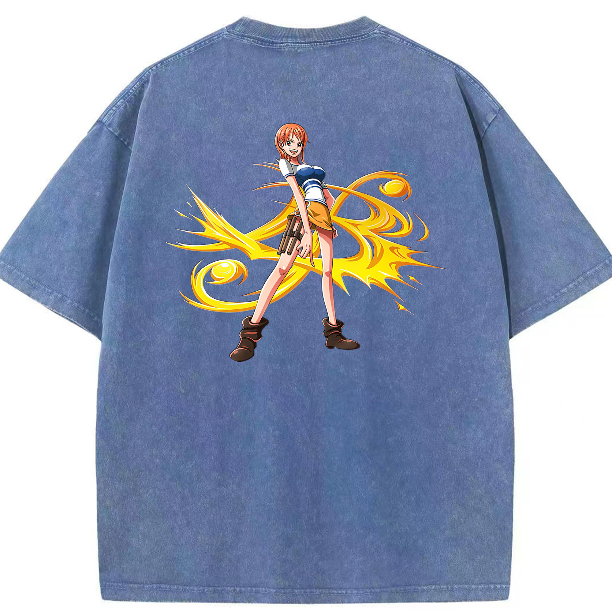 （画像用） ワンピース ナミ ONE PIECE Nami 綿100% ヴィンテージ風 半袖Tシャツ（背面プリント）