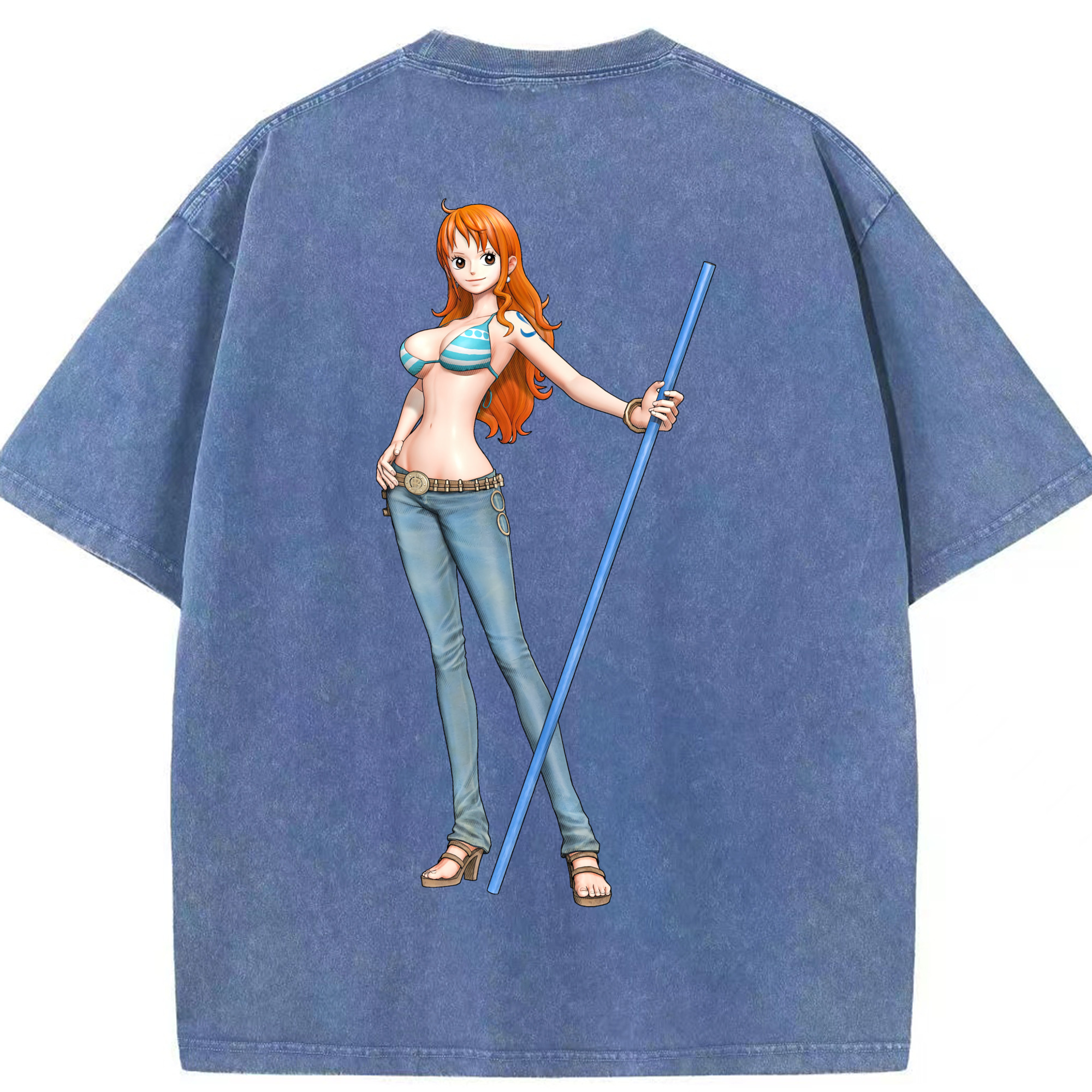 （画像用） ワンピース ナミ ONE PIECE Nami 綿100% ヴィンテージ風 半袖Tシャツ（背面プリント）