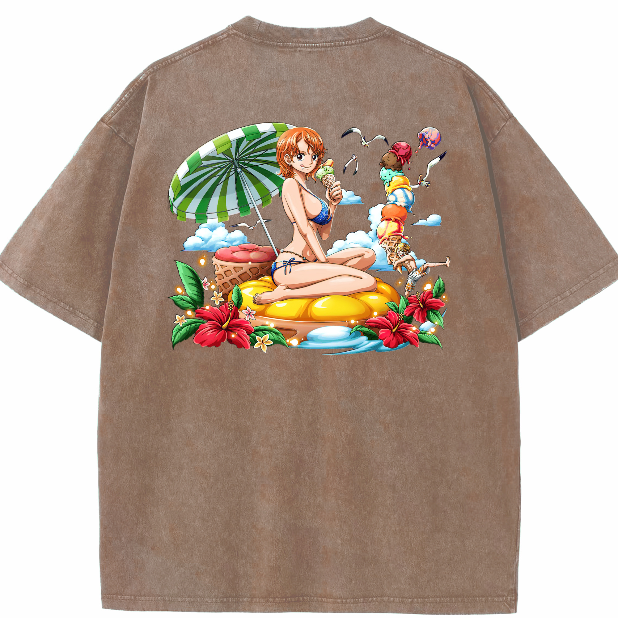 ワンピース ナミ ONE PIECE Nami 綿100% ヴィンテージ風 半袖Tシャツ（背面プリント）