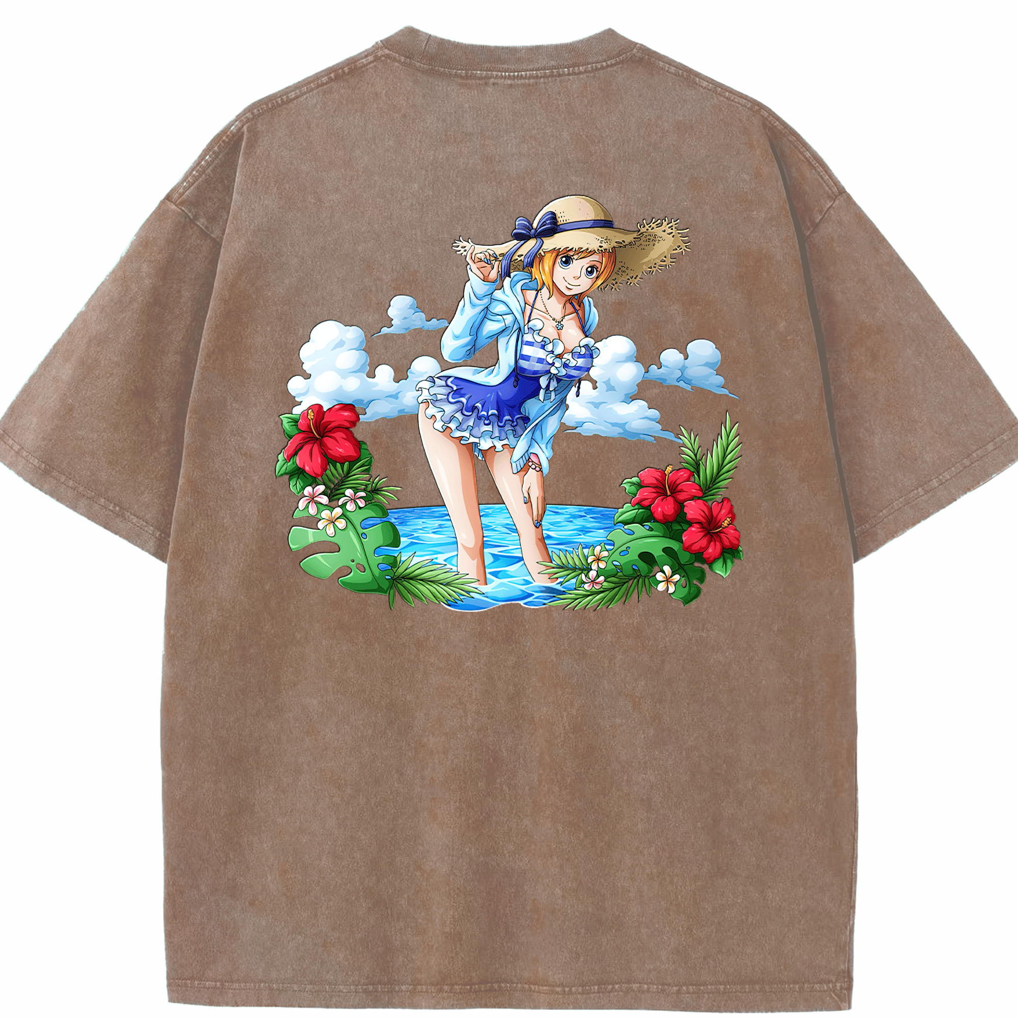 ワンピース ナミ ONE PIECE Nami 綿100% ヴィンテージ風 半袖Tシャツ（背面プリント）