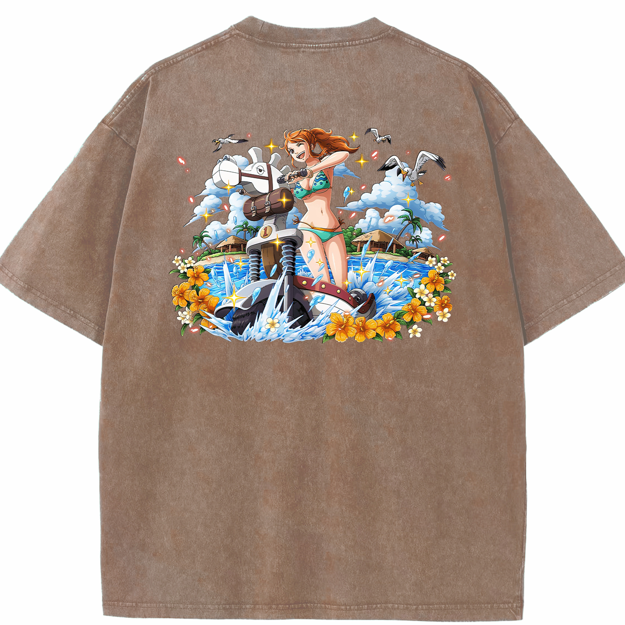 ワンピース ナミ ONE PIECE Nami 綿100% ヴィンテージ風 半袖Tシャツ（背面プリント）
