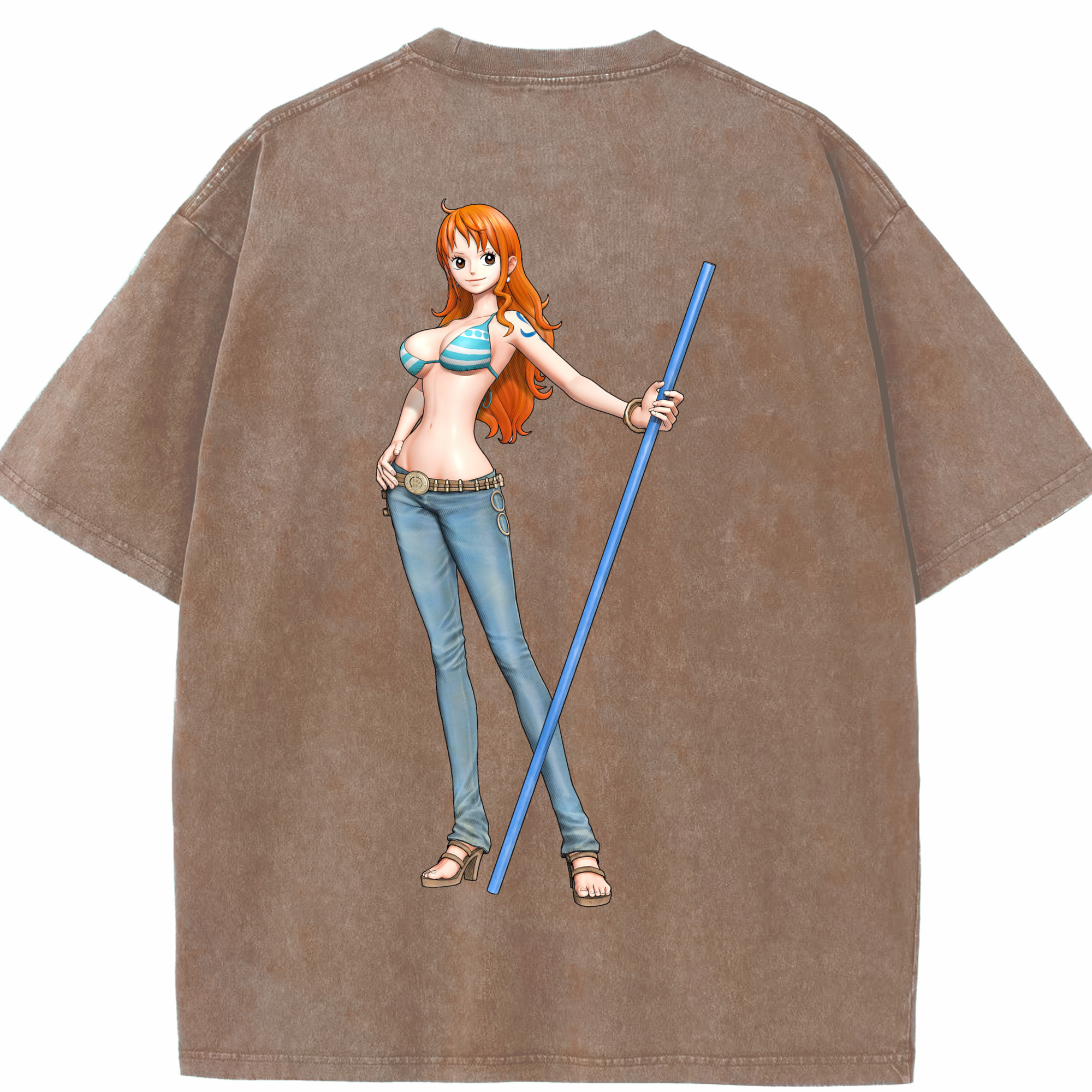 （画像用） ワンピース ナミ ONE PIECE Nami 綿100% ヴィンテージ風 半袖Tシャツ（背面プリント）