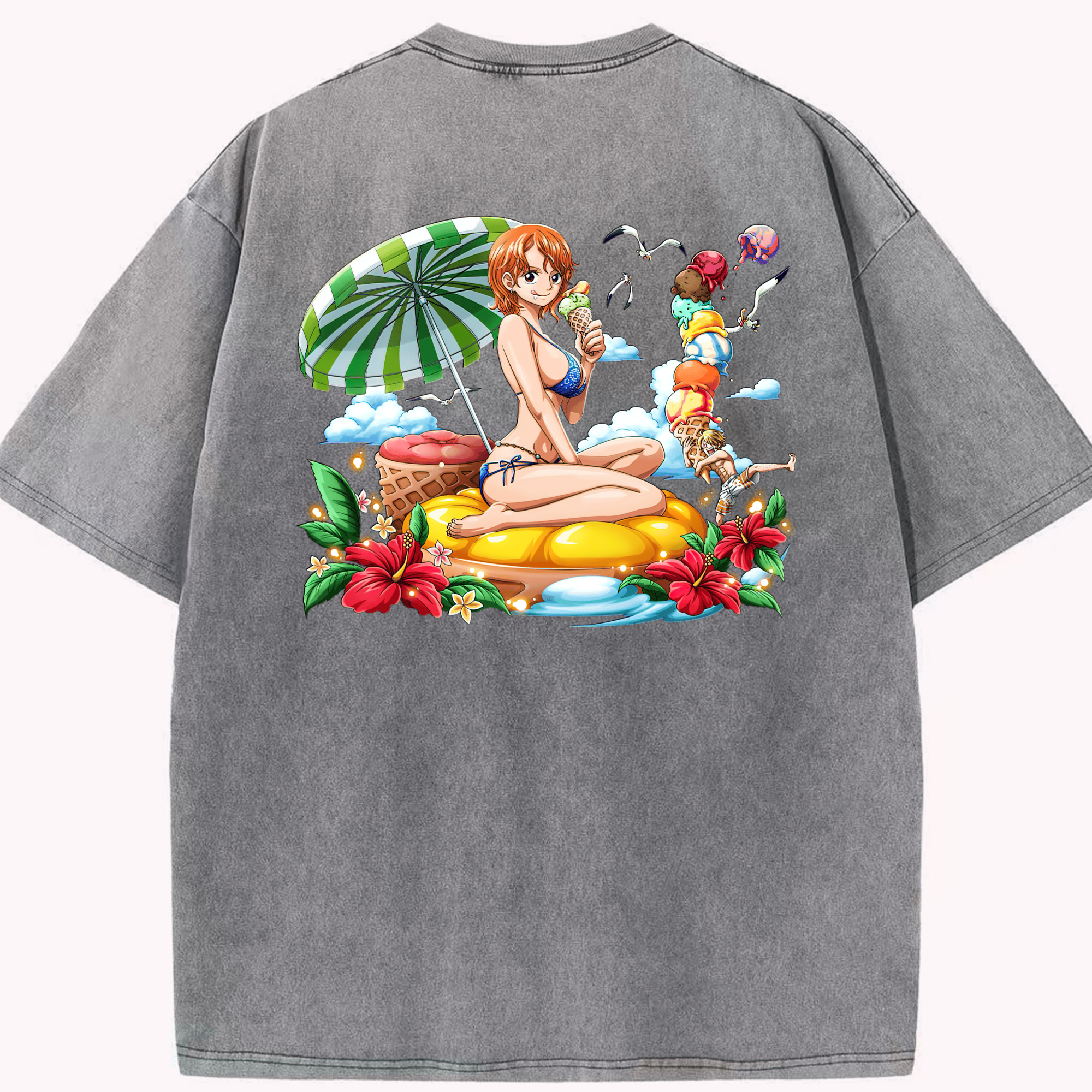 ワンピース ナミ ONE PIECE Nami 綿100% ヴィンテージ風 半袖Tシャツ（背面プリント）
