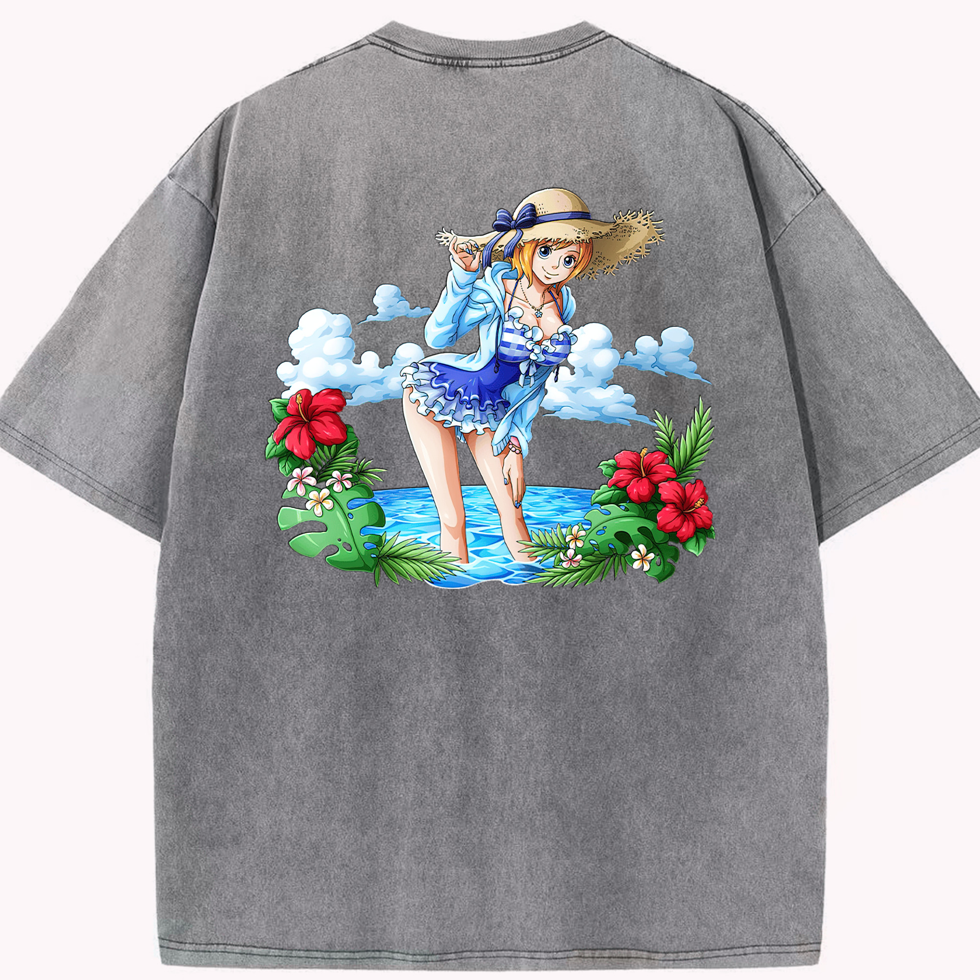 ワンピース ナミ ONE PIECE Nami 綿100% ヴィンテージ風 半袖Tシャツ（背面プリント）