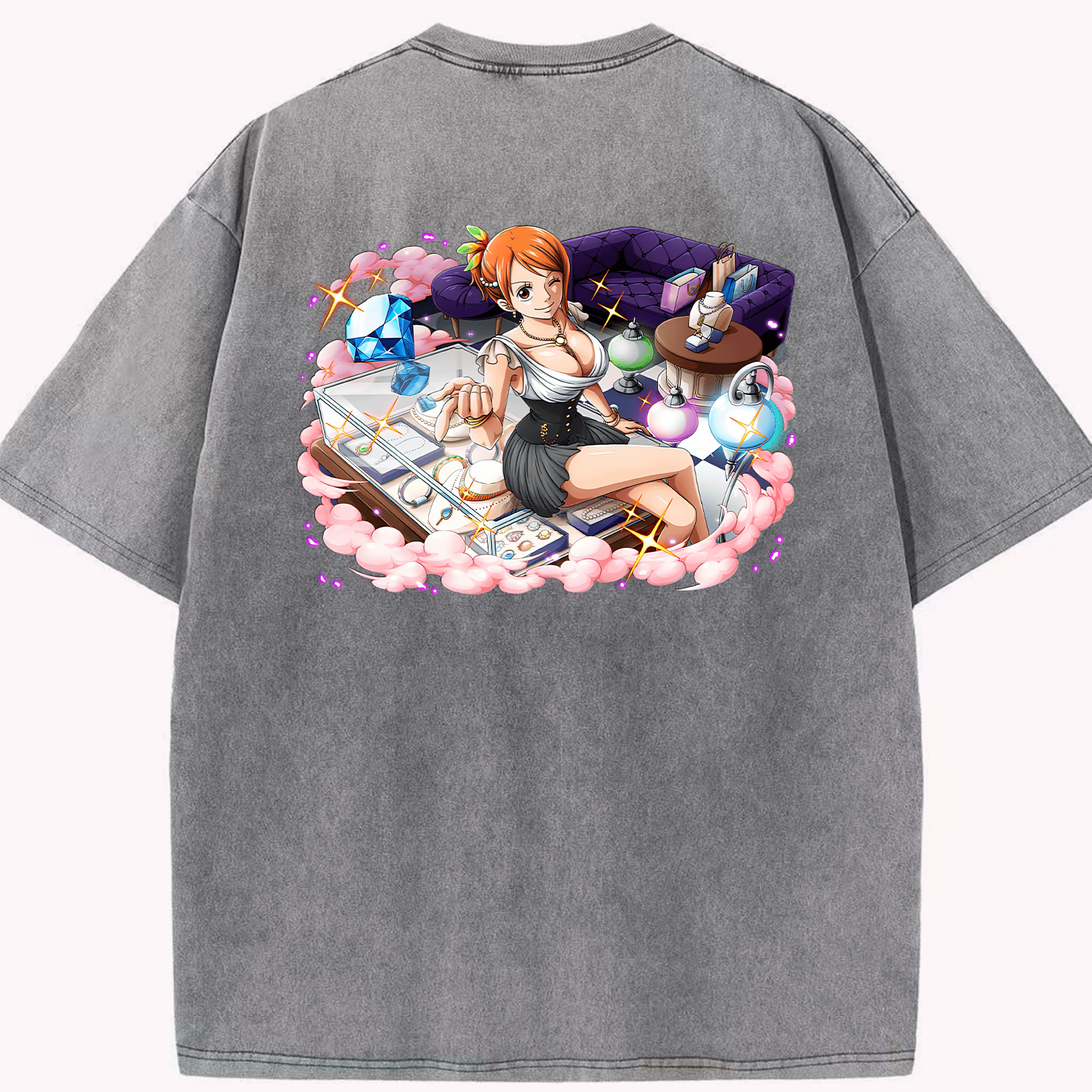 ワンピース ナミ ONE PIECE Nami 綿100% ヴィンテージ風 半袖Tシャツ（背面プリント）