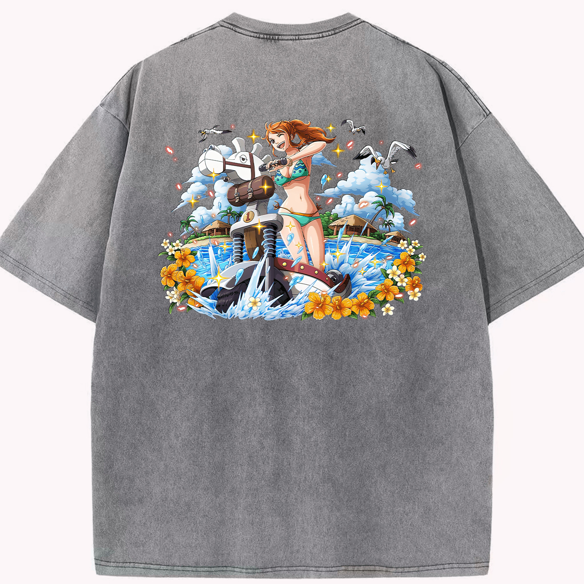 ワンピース ナミ ONE PIECE Nami 綿100% ヴィンテージ風 半袖Tシャツ（背面プリント）