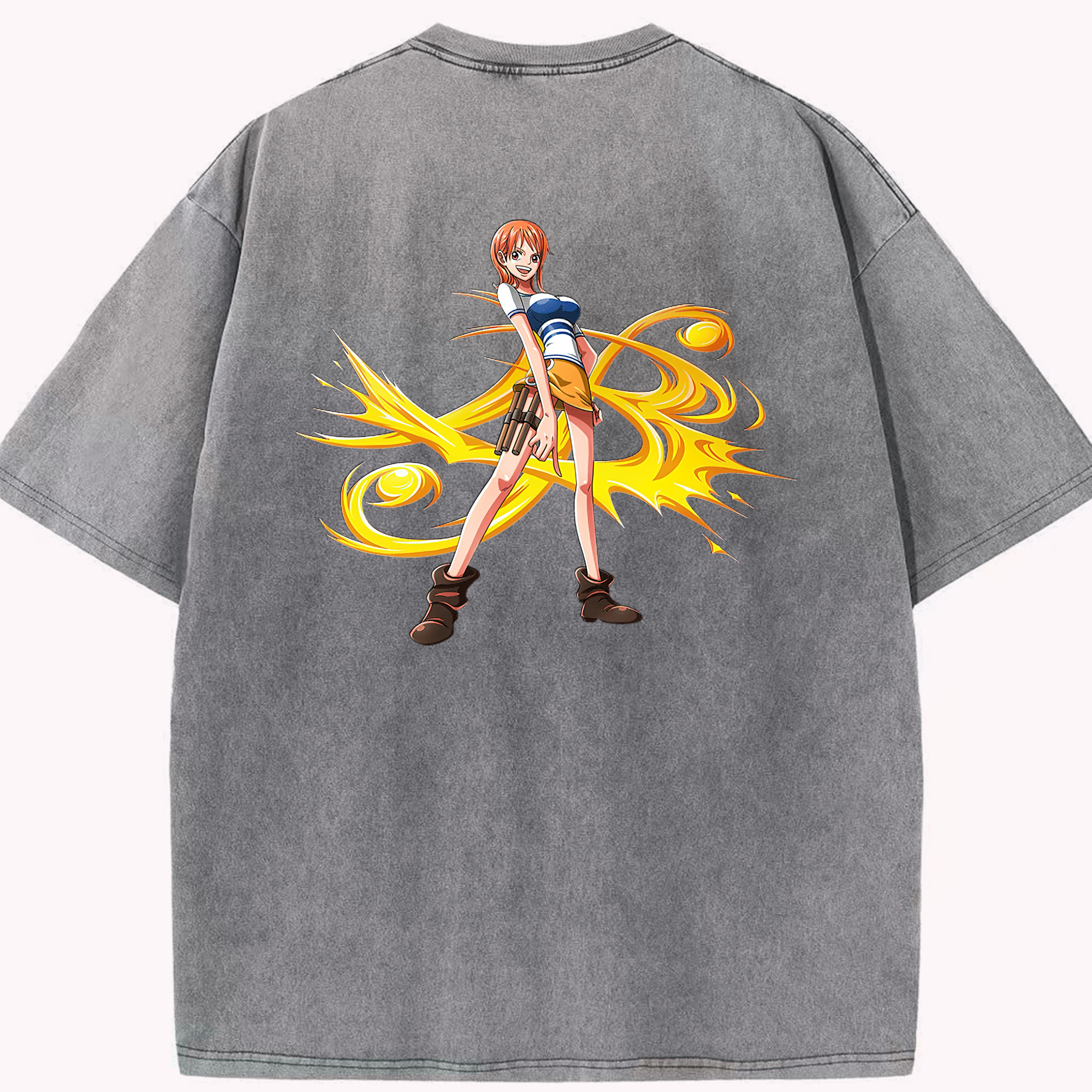 （画像用） ワンピース ナミ ONE PIECE Nami 綿100% ヴィンテージ風 半袖Tシャツ（背面プリント）