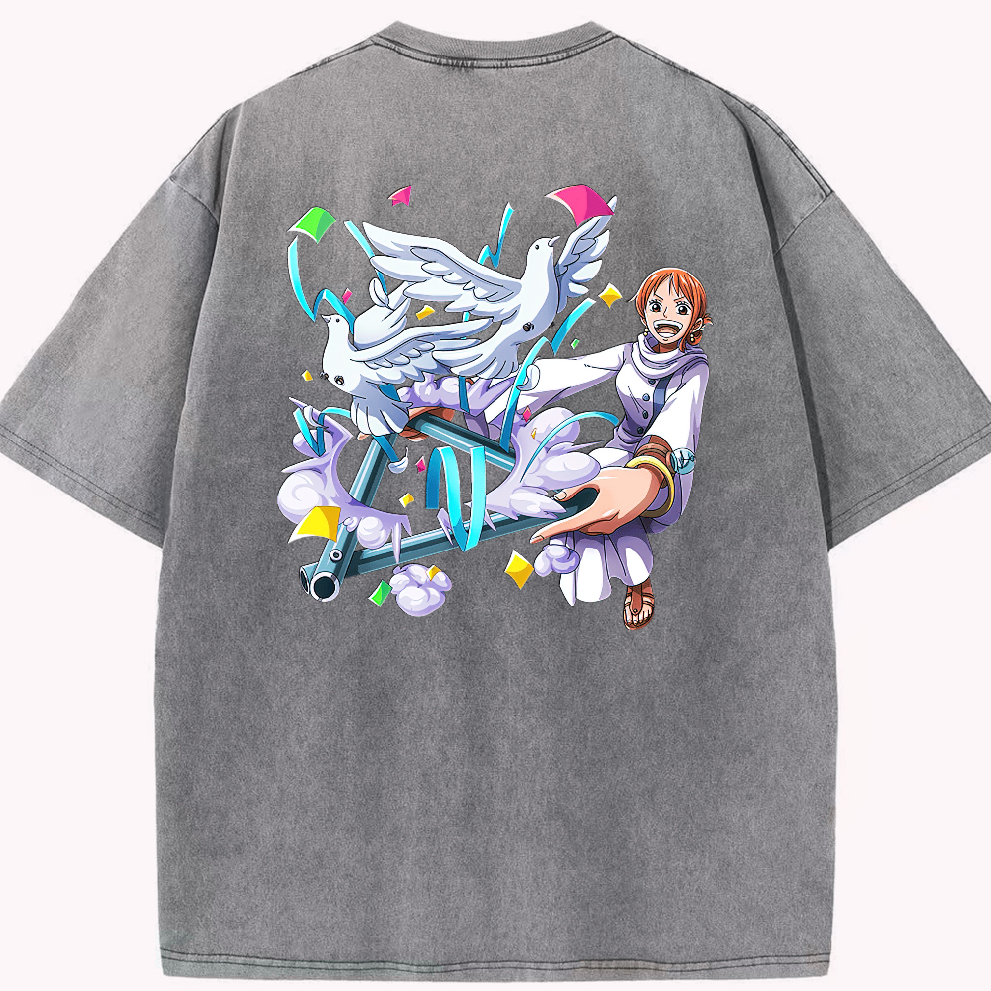 ワンピース ナミ ONE PIECE Nami 綿100% ヴィンテージ風 半袖Tシャツ（背面プリント）