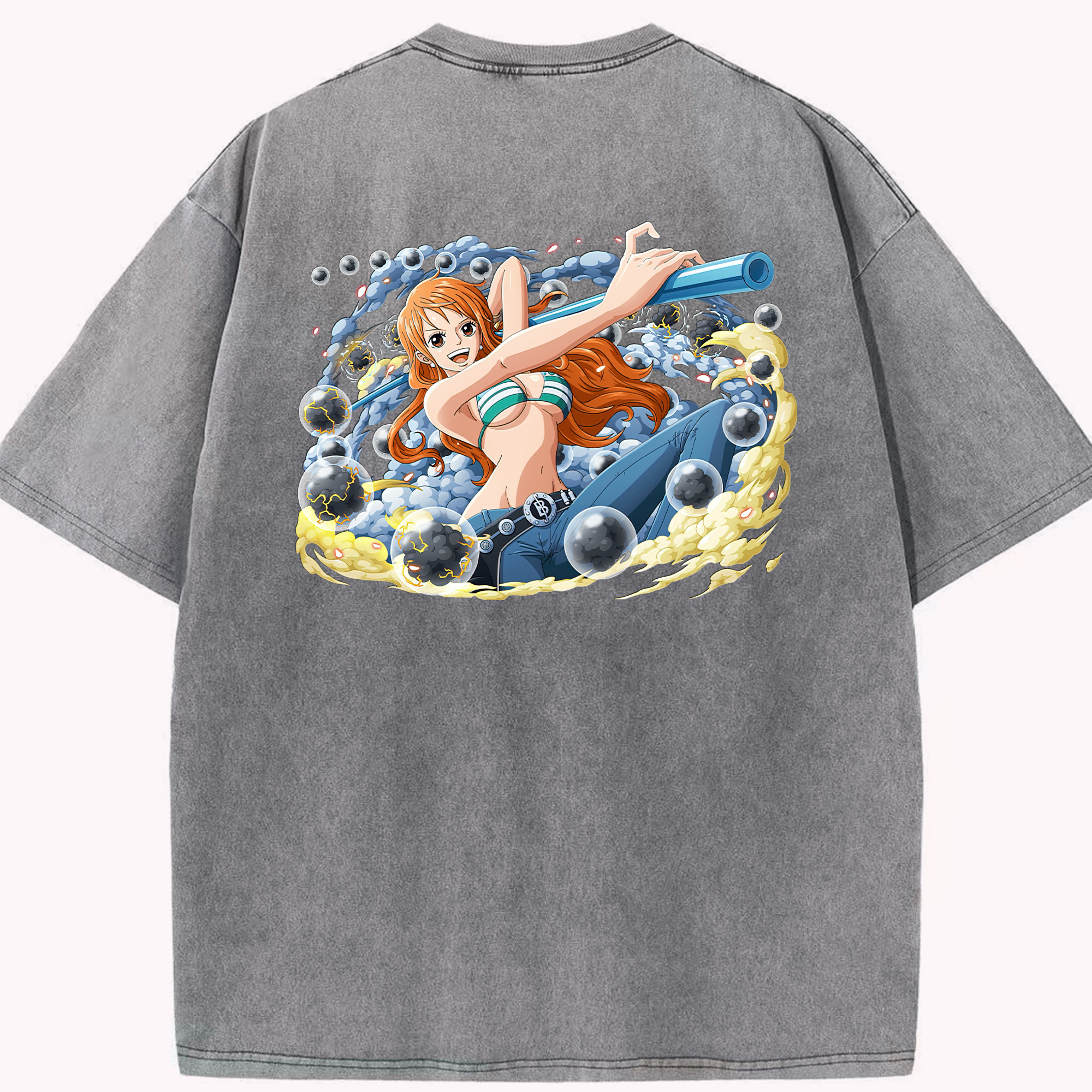 ワンピース ナミ ONE PIECE Nami 綿100% ヴィンテージ風 半袖Tシャツ（背面プリント）