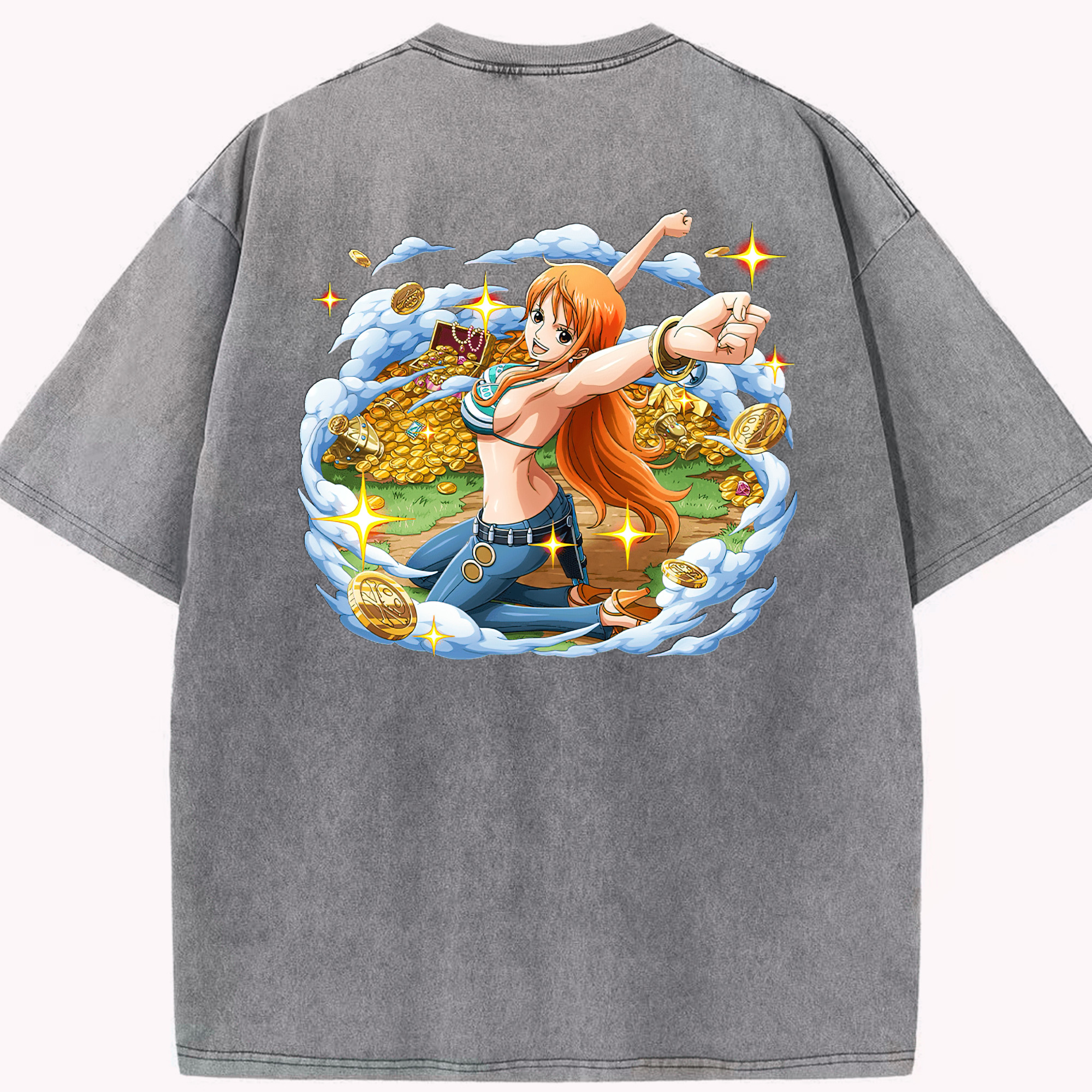 ワンピース ナミ ONE PIECE Nami 綿100% ヴィンテージ風 半袖Tシャツ（背面プリント）