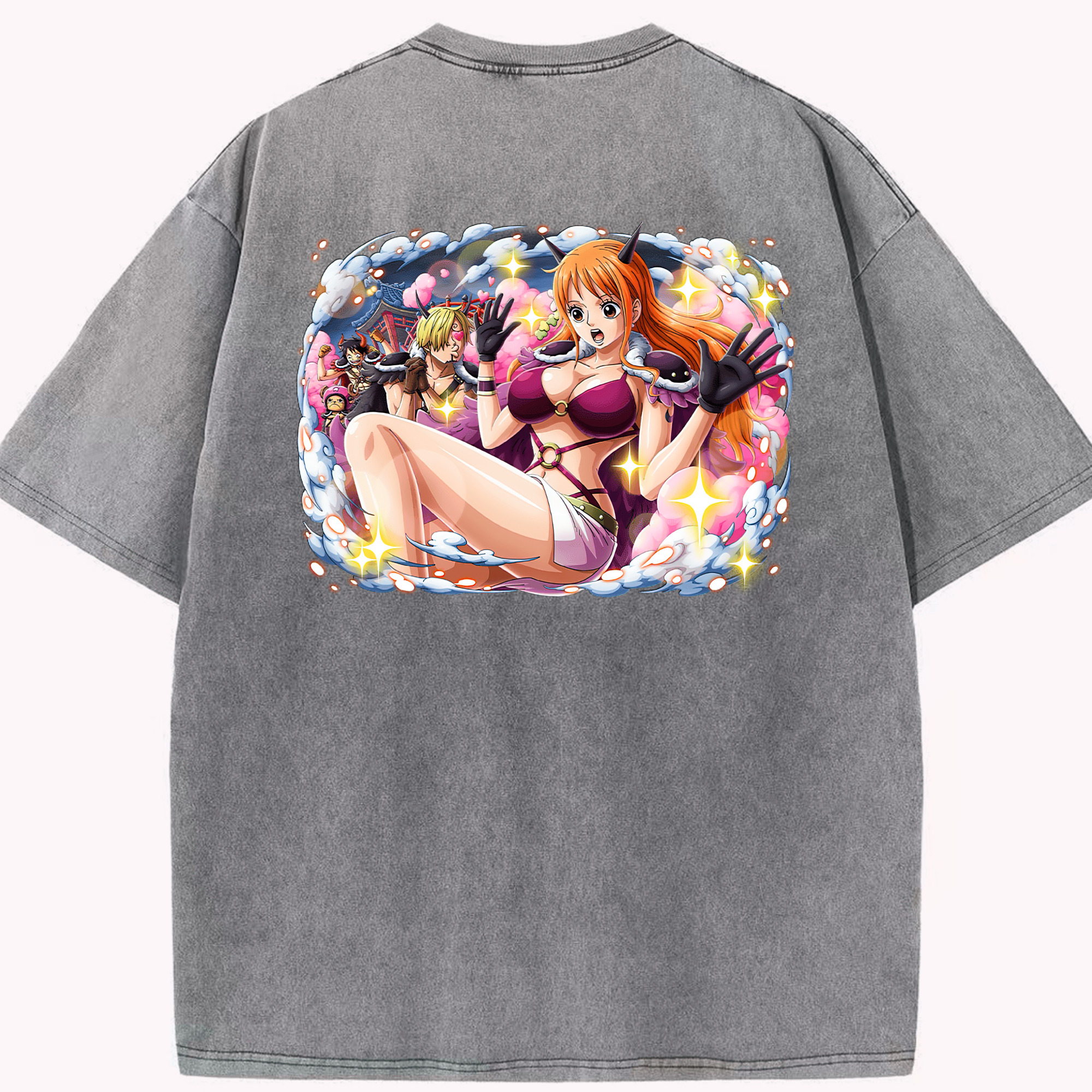 ワンピース ナミ ONE PIECE Nami 綿100% ヴィンテージ風 半袖Tシャツ（背面プリント）