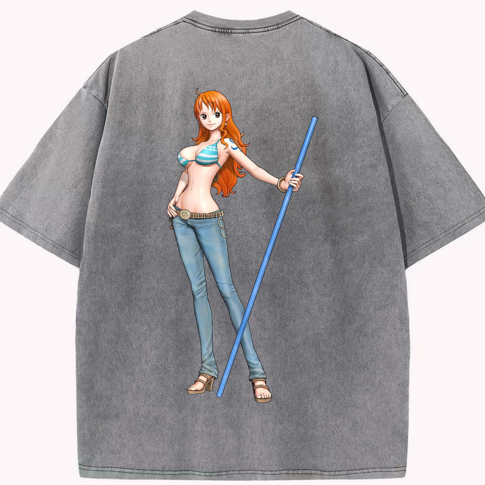 （画像用） ワンピース ナミ ONE PIECE Nami 綿100% ヴィンテージ風 半袖Tシャツ（背面プリント）