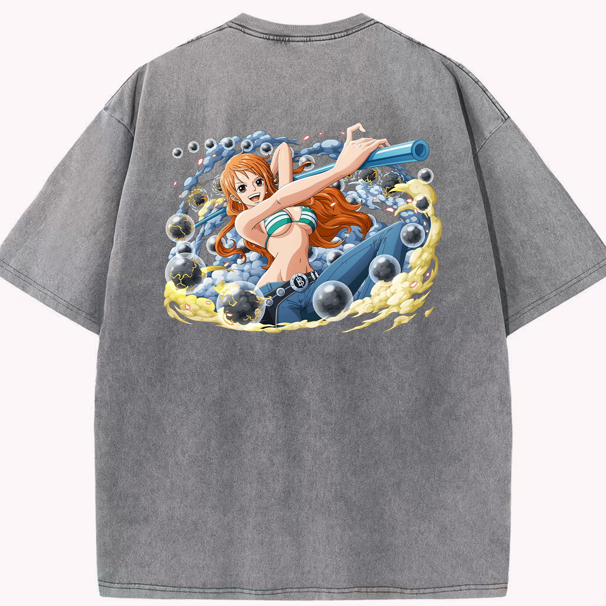 ワンピース ナミ ONE PIECE Nami 綿100% ヴィンテージ風 半袖Tシャツ（背面プリント）