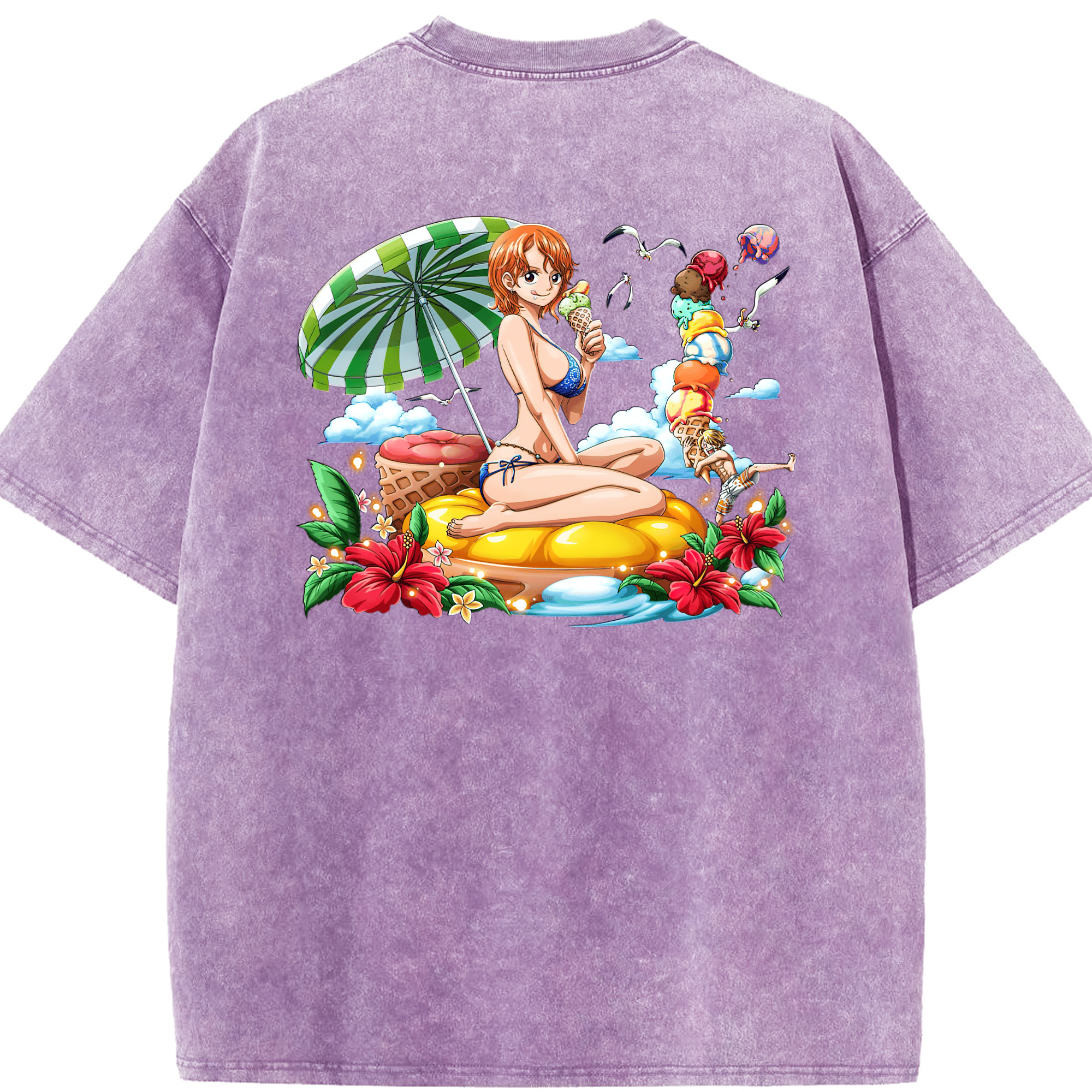 ワンピース ナミ ONE PIECE Nami 綿100% ヴィンテージ風 半袖Tシャツ（背面プリント）