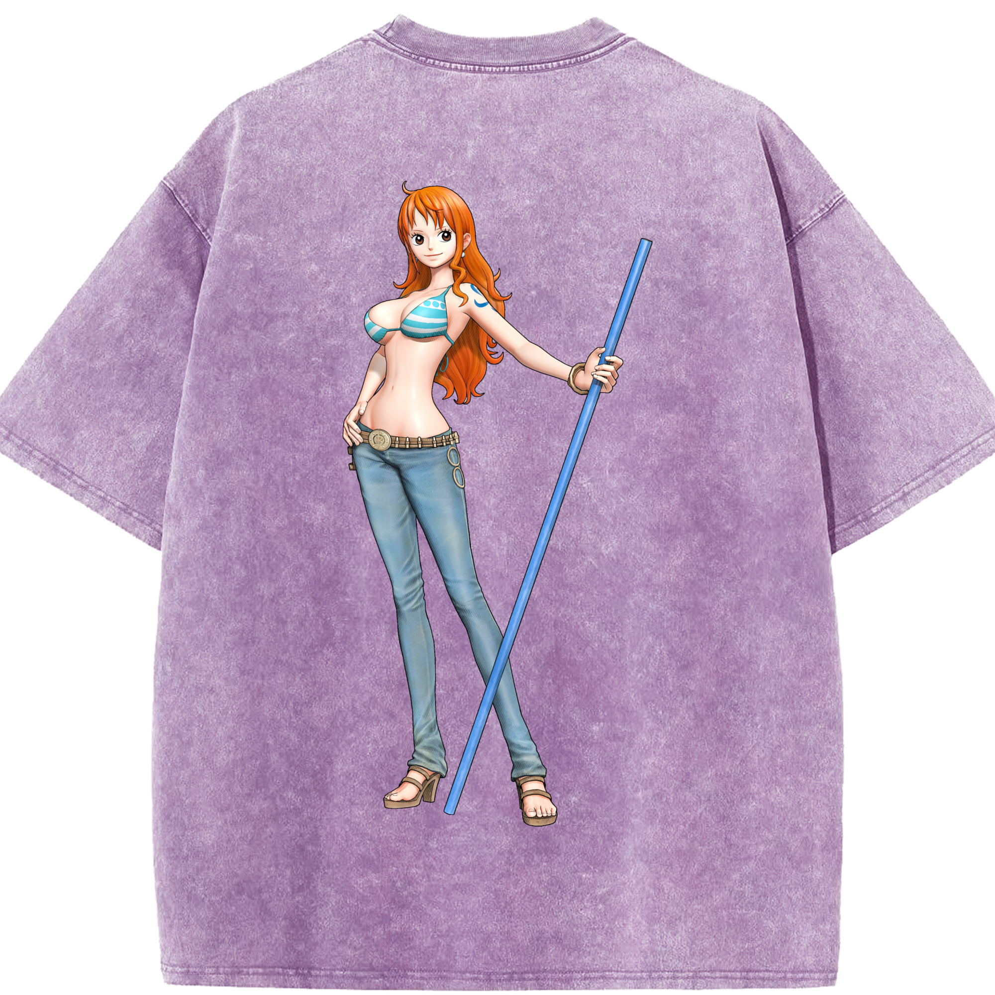 （画像用） ワンピース ナミ ONE PIECE Nami 綿100% ヴィンテージ風 半袖Tシャツ（背面プリント）