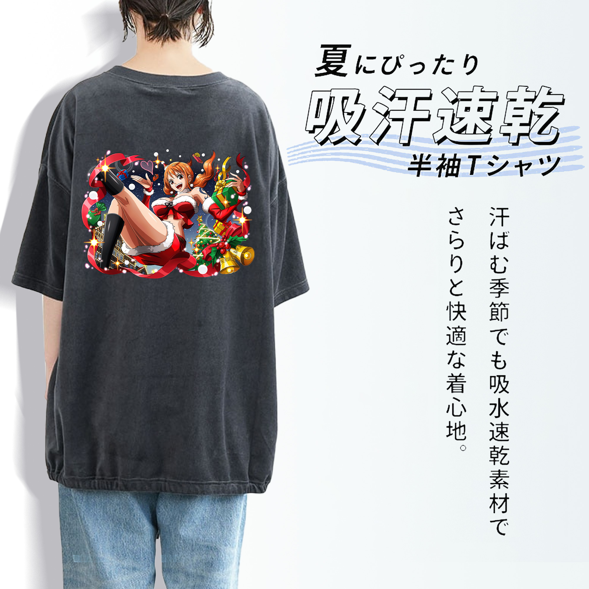 ワンピース ナミ ONE PIECE Nami 綿100% ヴィンテージ風 半袖Tシャツ（背面プリント）