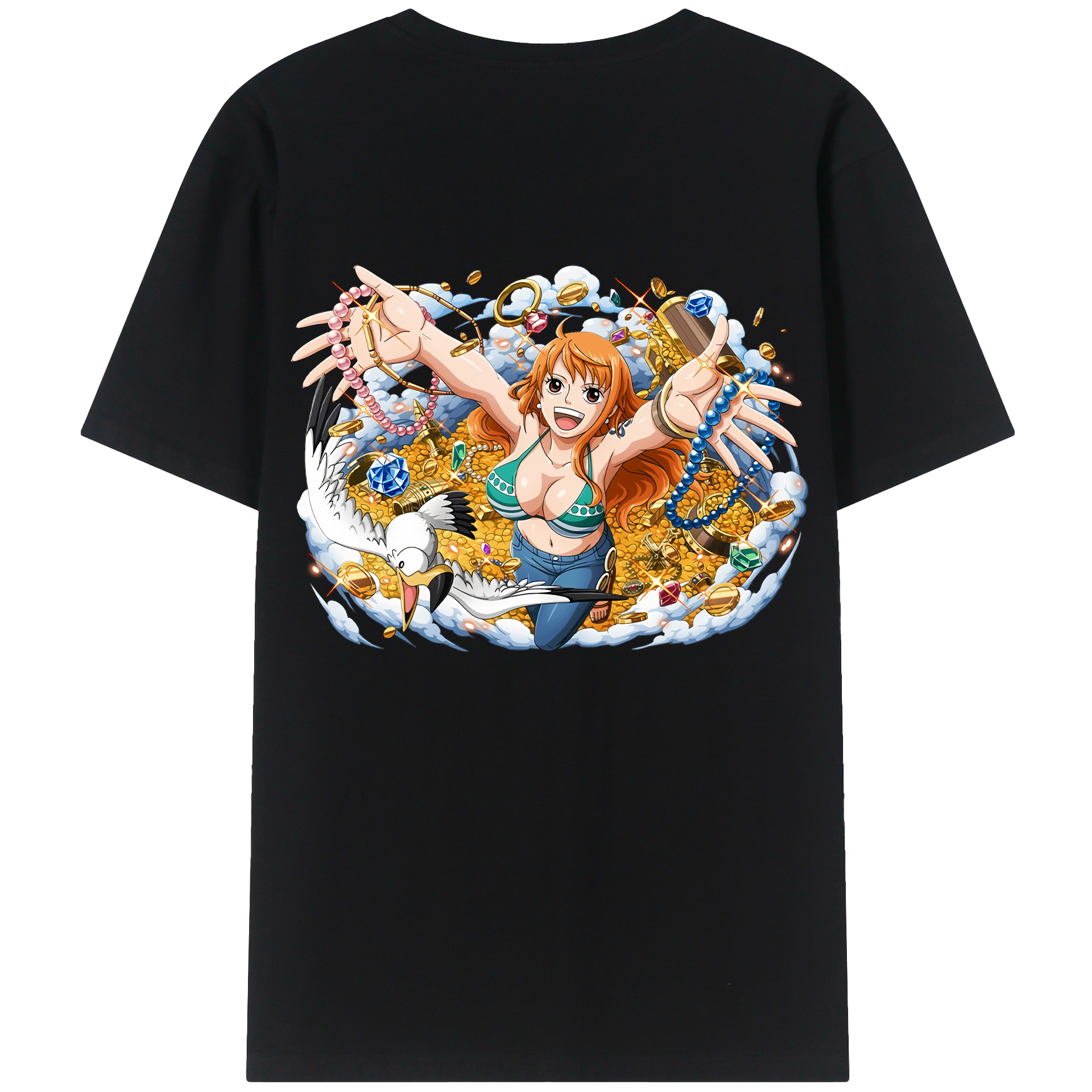 （画像用） ワンピース ナミ ONE PIECE Nami 綿100％ メンズ半袖Tシャツ（バックプリント） 通気性