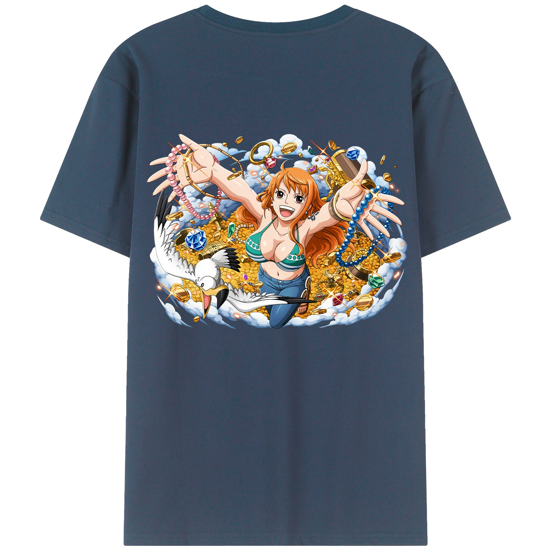 （画像用） ワンピース ナミ ONE PIECE Nami 綿100％ メンズ半袖Tシャツ（バックプリント） 通気性
