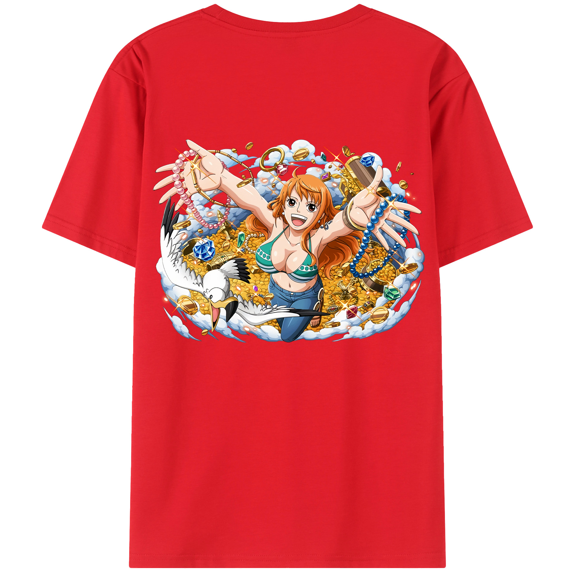 （画像用） ワンピース ナミ ONE PIECE Nami 綿100％ メンズ半袖Tシャツ（バックプリント） 通気性