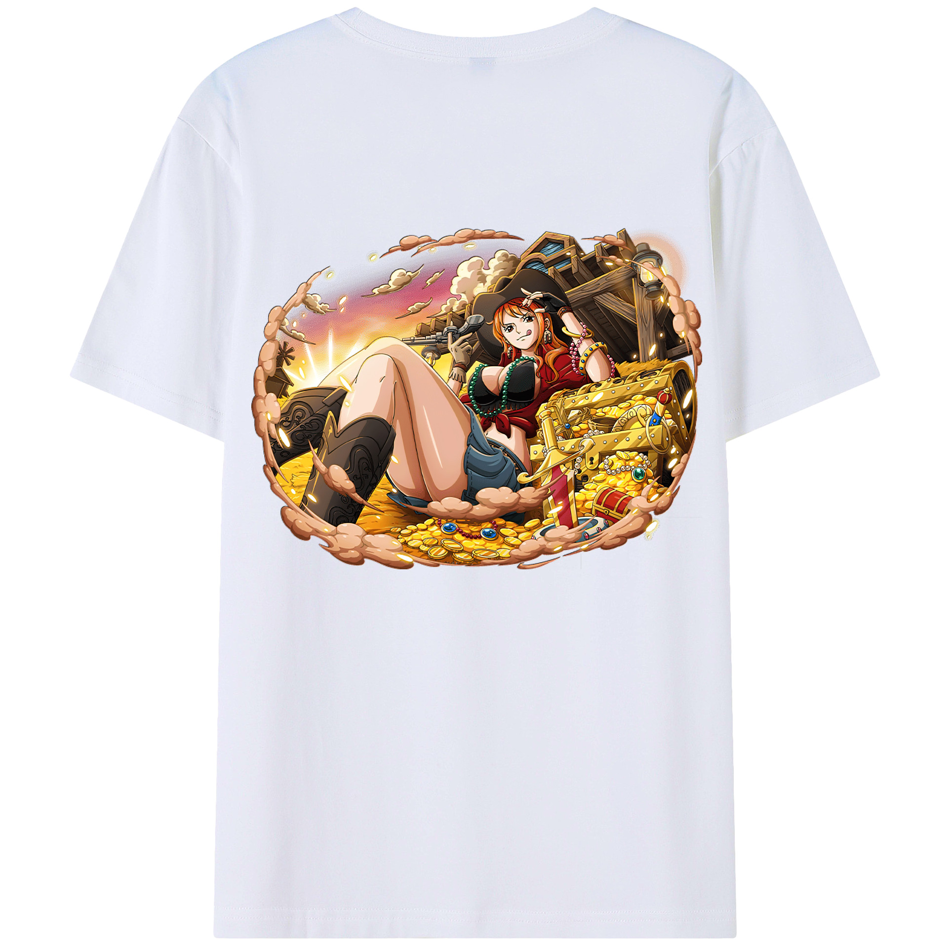（画像用） ワンピース ナミ ONE PIECE Nami 綿100％ メンズ半袖Tシャツ（バックプリント） 通気性