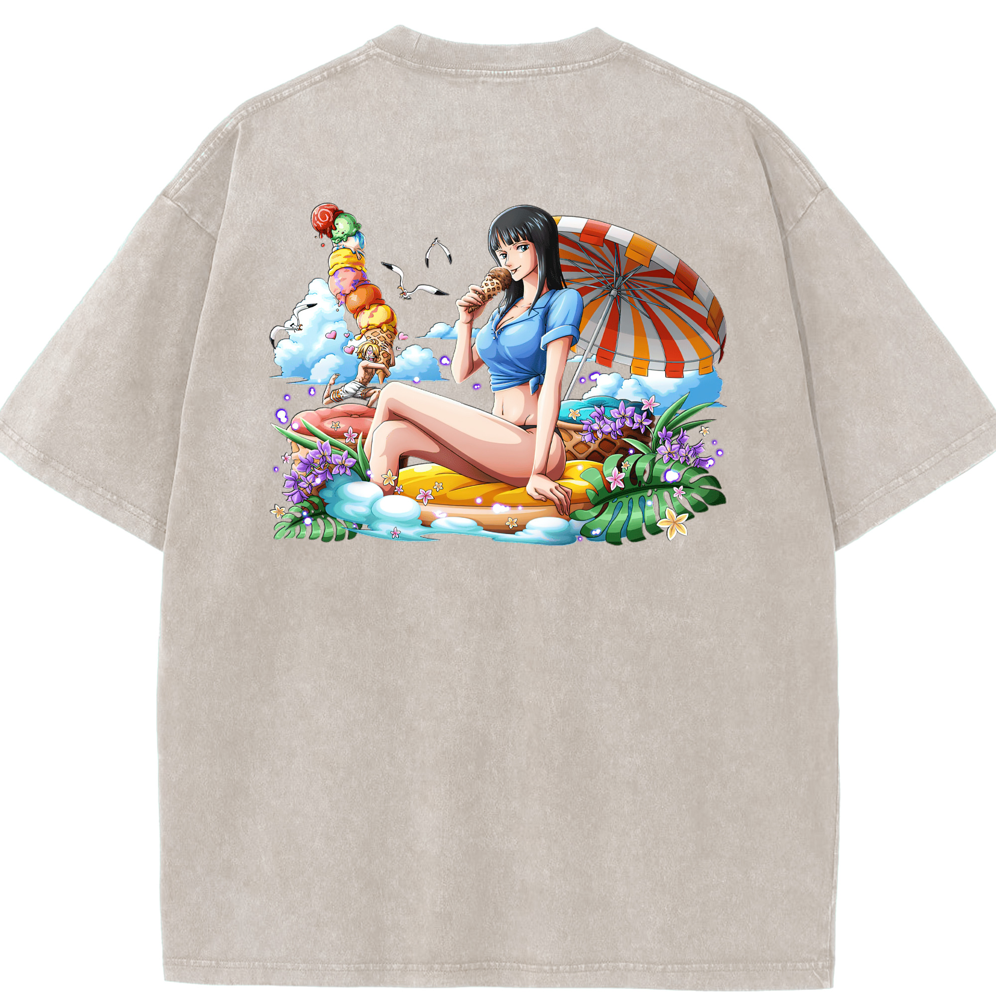 ワンピース ニコ・ロビン ONE PIECE Nico Robin 綿100% ヴィンテージ風 半袖Tシャツ（背面プリント）