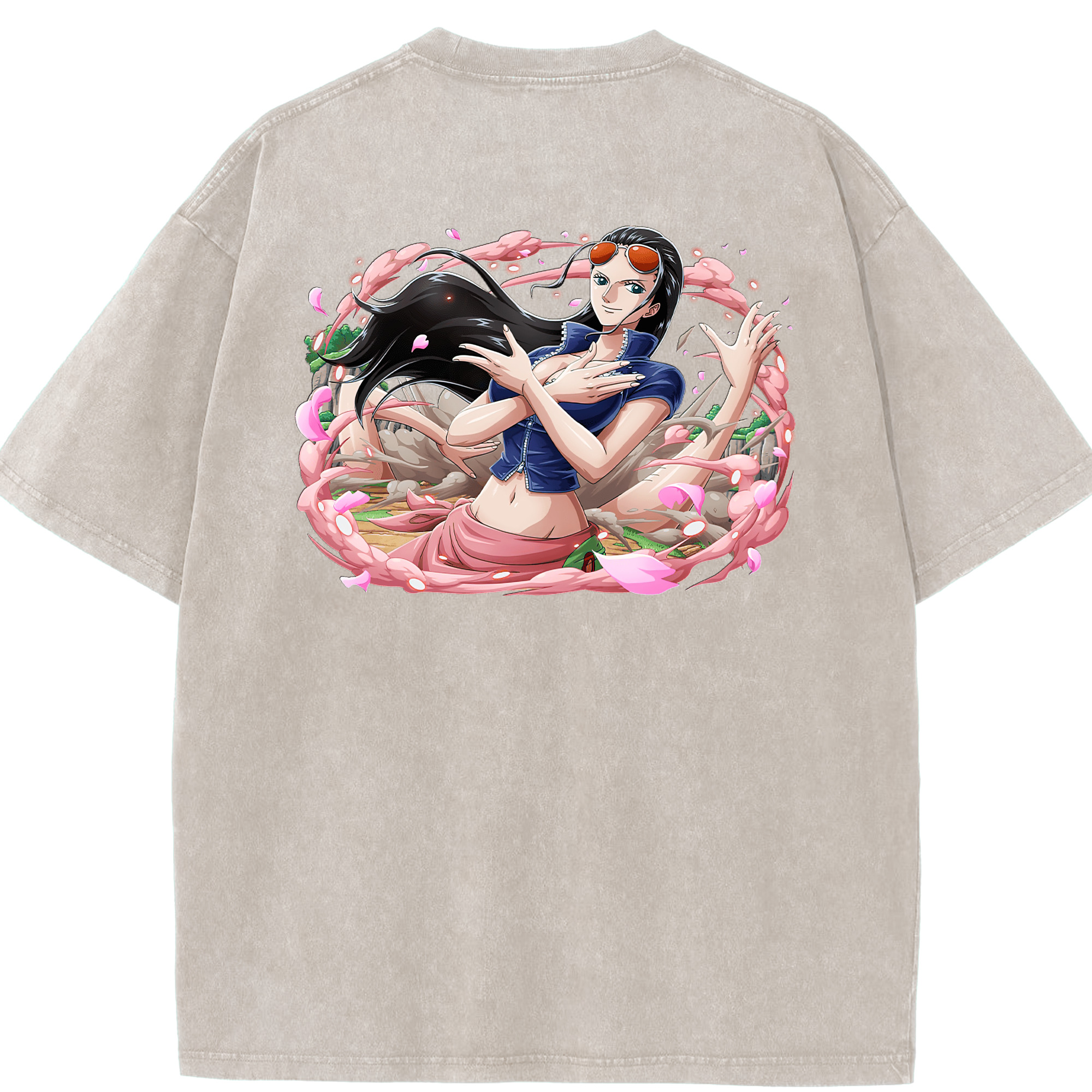 ワンピース ニコ・ロビン ONE PIECE Nico Robin 綿100% ヴィンテージ風 半袖Tシャツ（背面プリント）