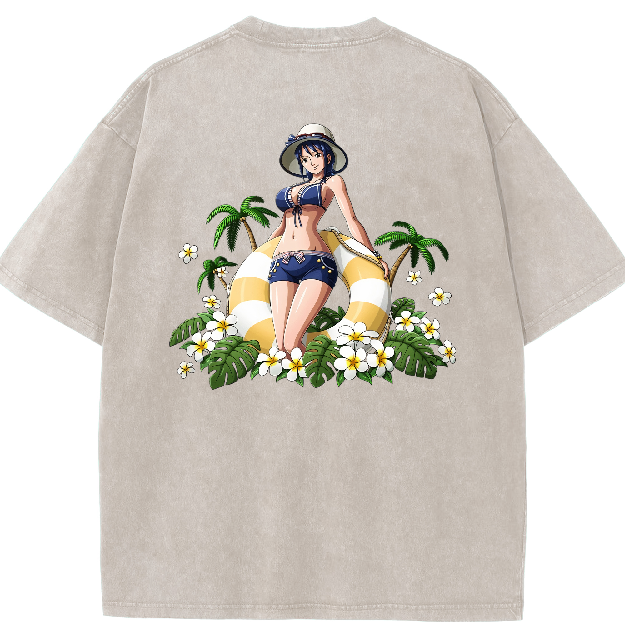 ワンピース ニコ・ロビン ONE PIECE Nico Robin 綿100% ヴィンテージ風 半袖Tシャツ（背面プリント）