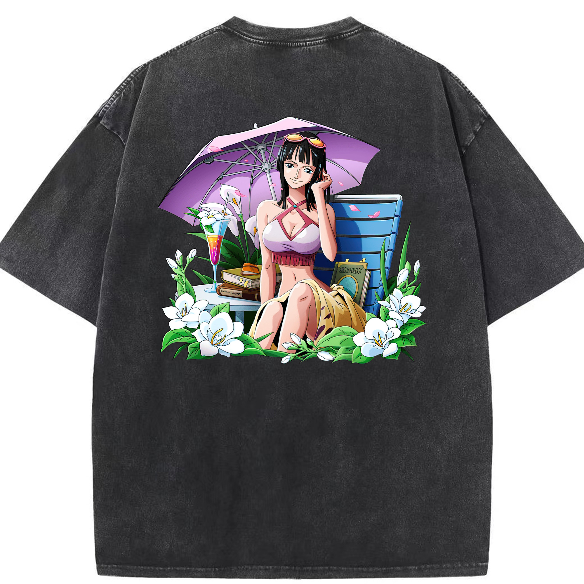 ワンピース ニコ・ロビン ONE PIECE Nico Robin 綿100% ヴィンテージ風 半袖Tシャツ（背面プリント）