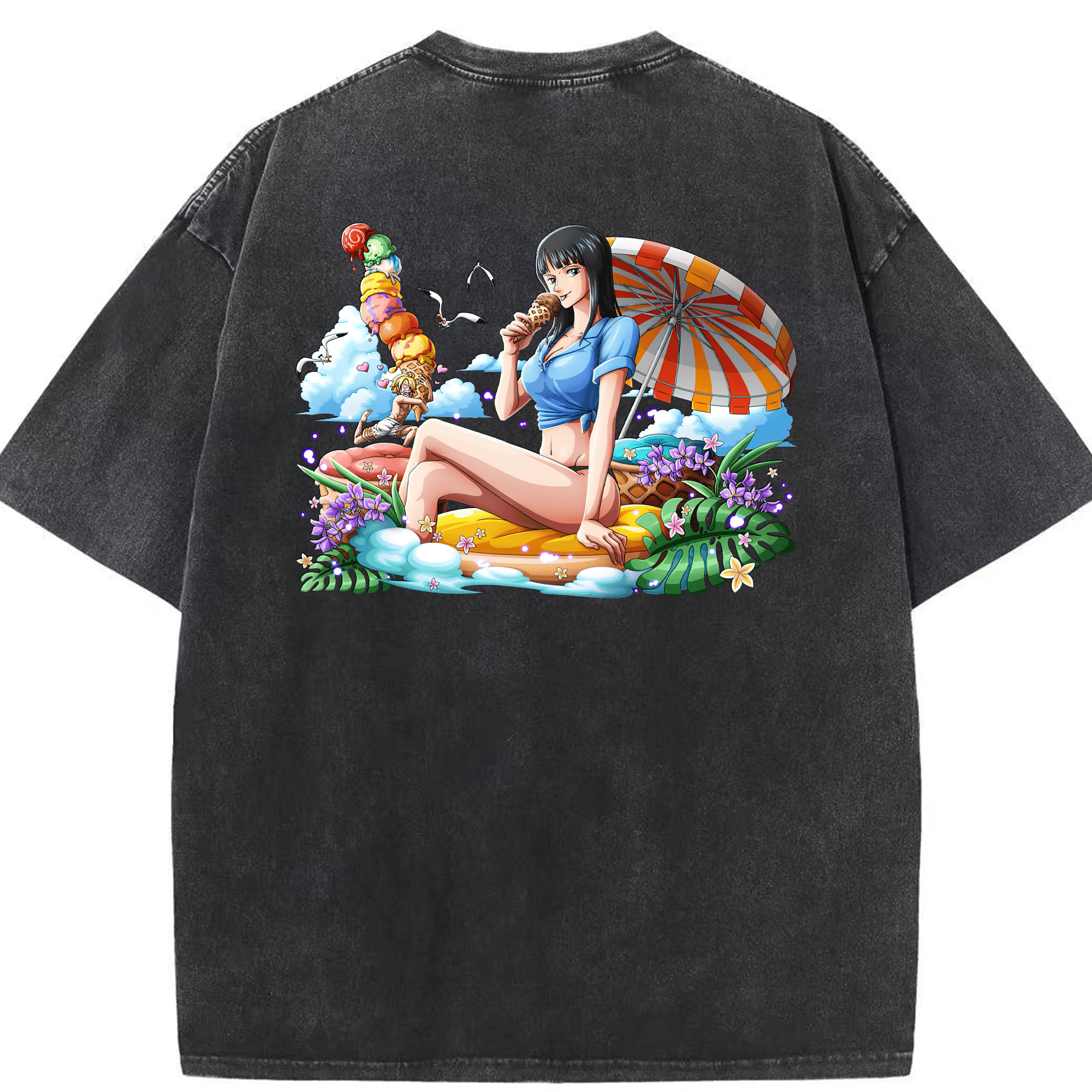 ワンピース ニコ・ロビン ONE PIECE Nico Robin 綿100% ヴィンテージ風 半袖Tシャツ（背面プリント）